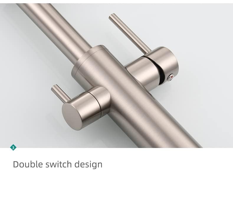 Dual-Purpose Solid Brass Deck Mounted Double Outlet Folding Faucet - Hot & Cold Water Mixing, Double Switch, Foldable Kitchen Sink Faucet in Brushed Nickel - Perfect for Small Spaces & RV Use