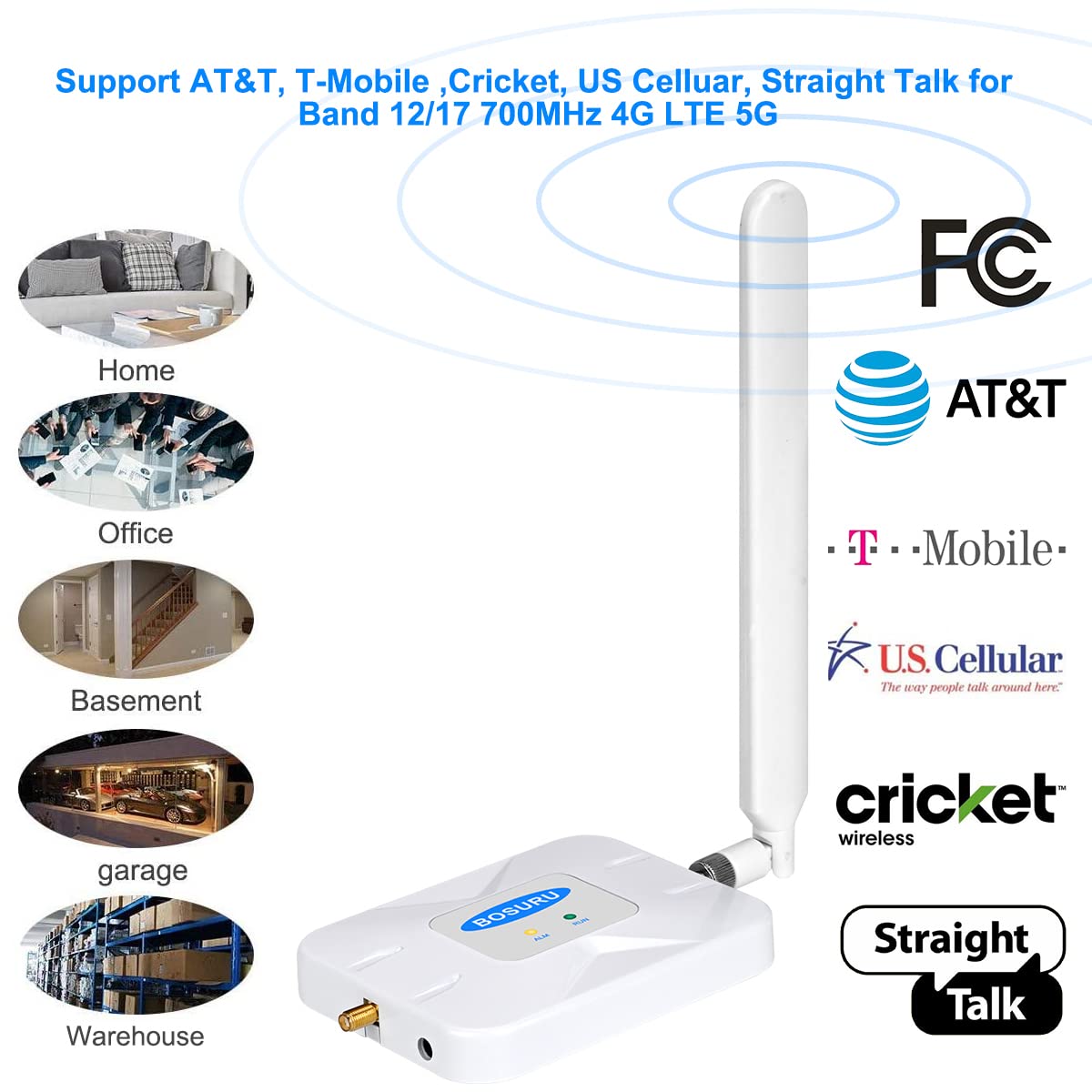 AT&T 5G/4G LTE Cell Phone Signal Booster for Home - Compatible with T-Mobile, Supports Band 12/17 - Improve Weak Reception for Home & Office Use
