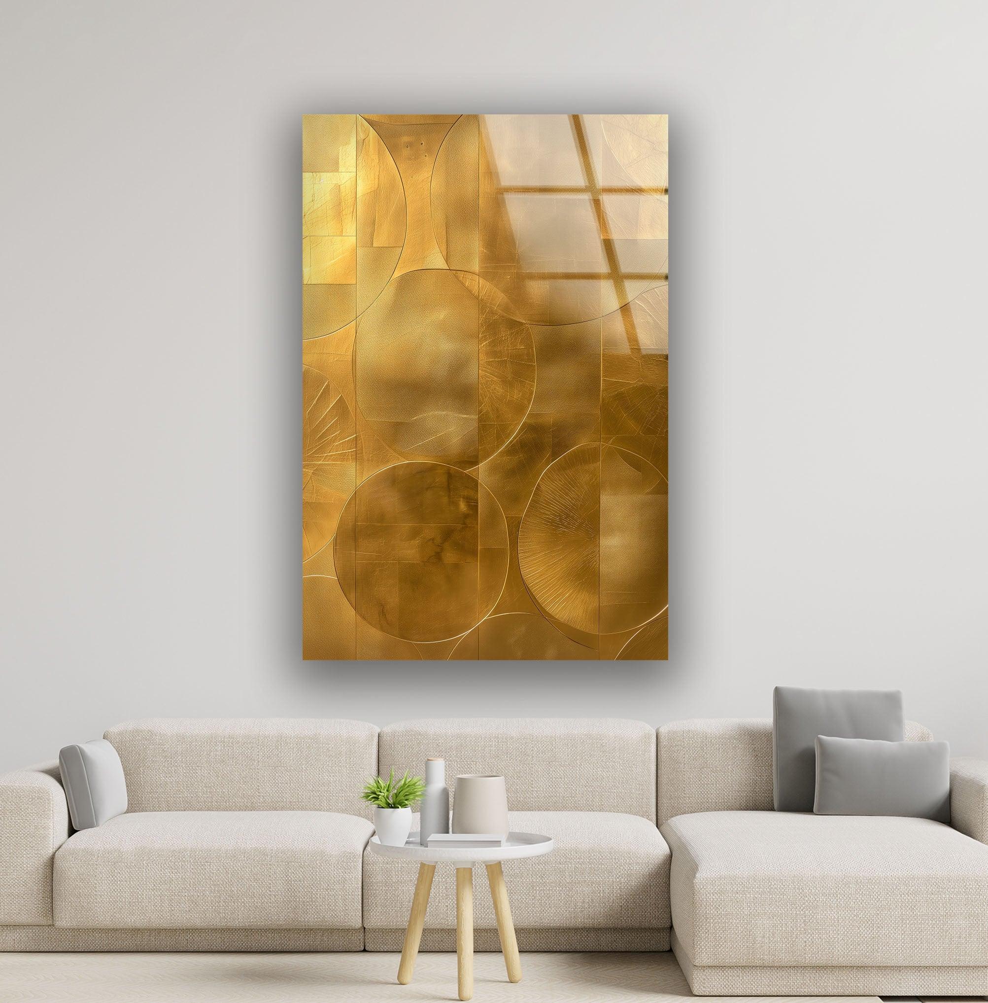 Abstract Gold Geometric Glass Wall Art - Modern Home Decor for Living Room, Bedroom & Office - Elegant Handmade Glass Panel for Stylish Interior Design