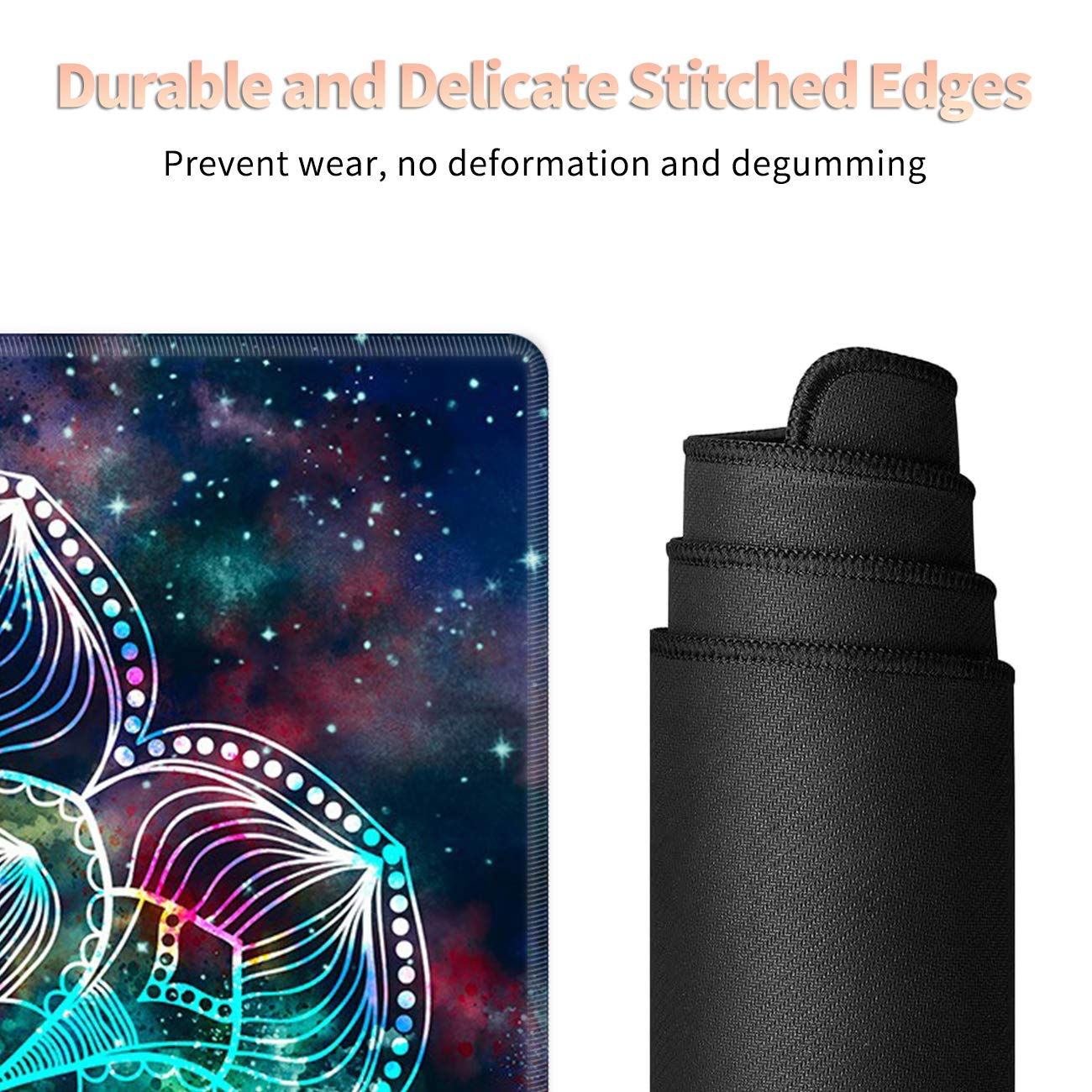 Extra Large Gaming Mouse Pad with Stitched Edges - Non-Slip Desk Protector Mat for Computer Keyboard & Mouse | Mandala Art Design | Includes Free Coaster & Stickers | Perfect for Home Office, Gaming Setup & Study Accessories