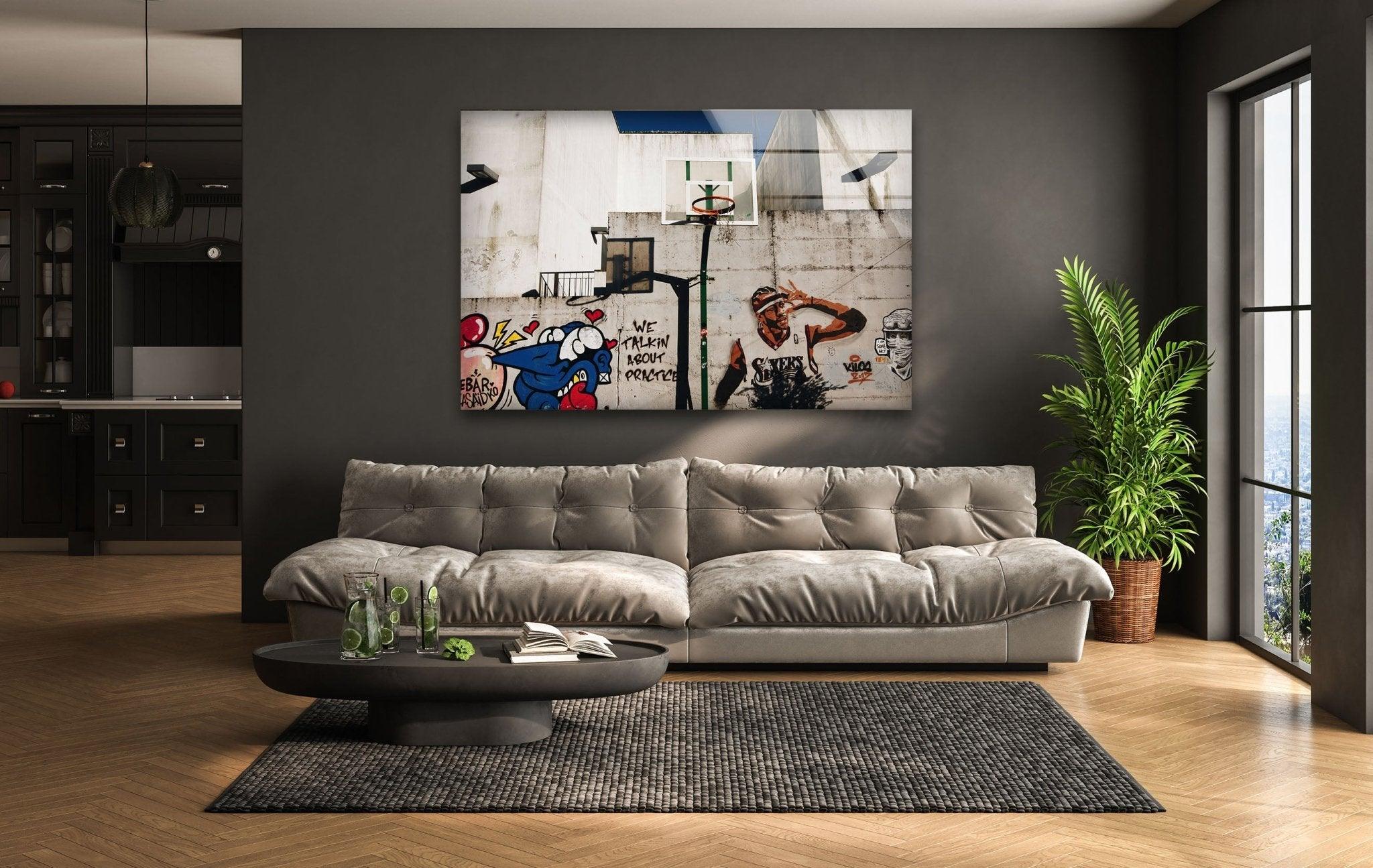 Banksy Graffiti Art Glass Wall Decor - Modern Urban Home & Office Artwork for Living Room, Bedroom or Office Space