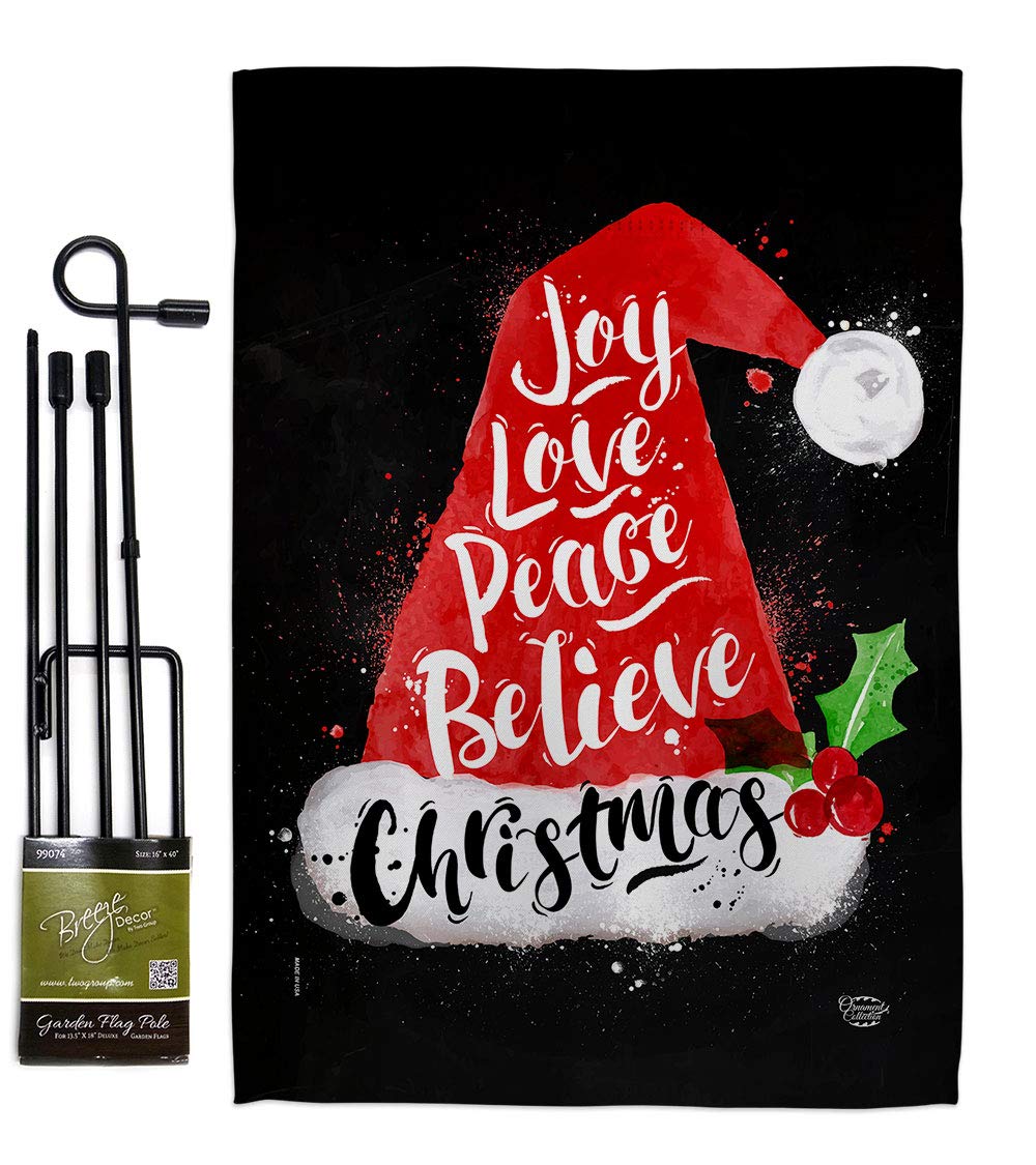 Joy Love Peace Christmas Garden Flag - Double-Sided Santa Decor for Winter Yard