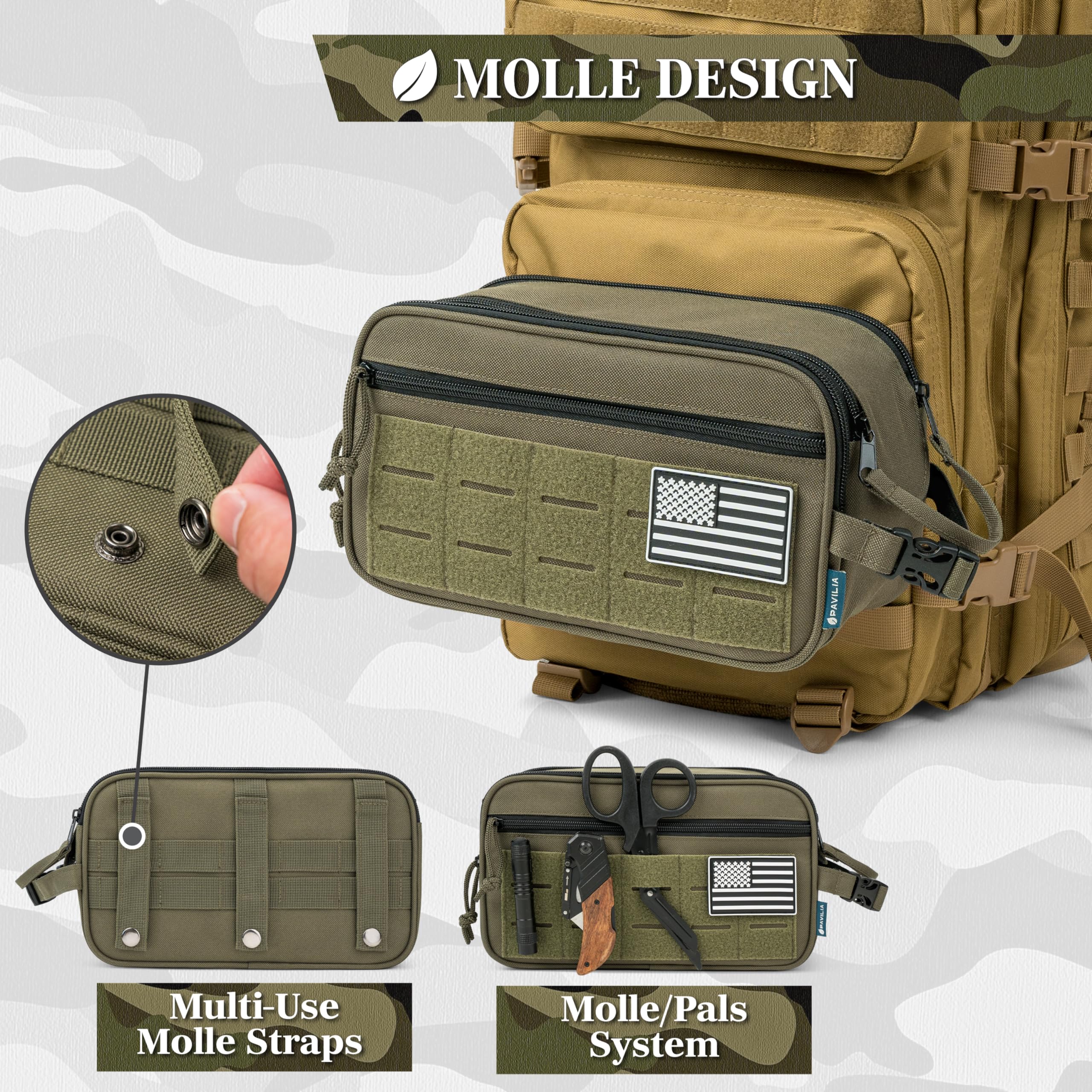 Tactical Toiletry Bag for Men - Waterproof Military Dopp Kit with Molle Pouch | Travel Shaving Grooming Essentials Organizer | Perfect for Camping, Gym & Business Trips (Olive Green)