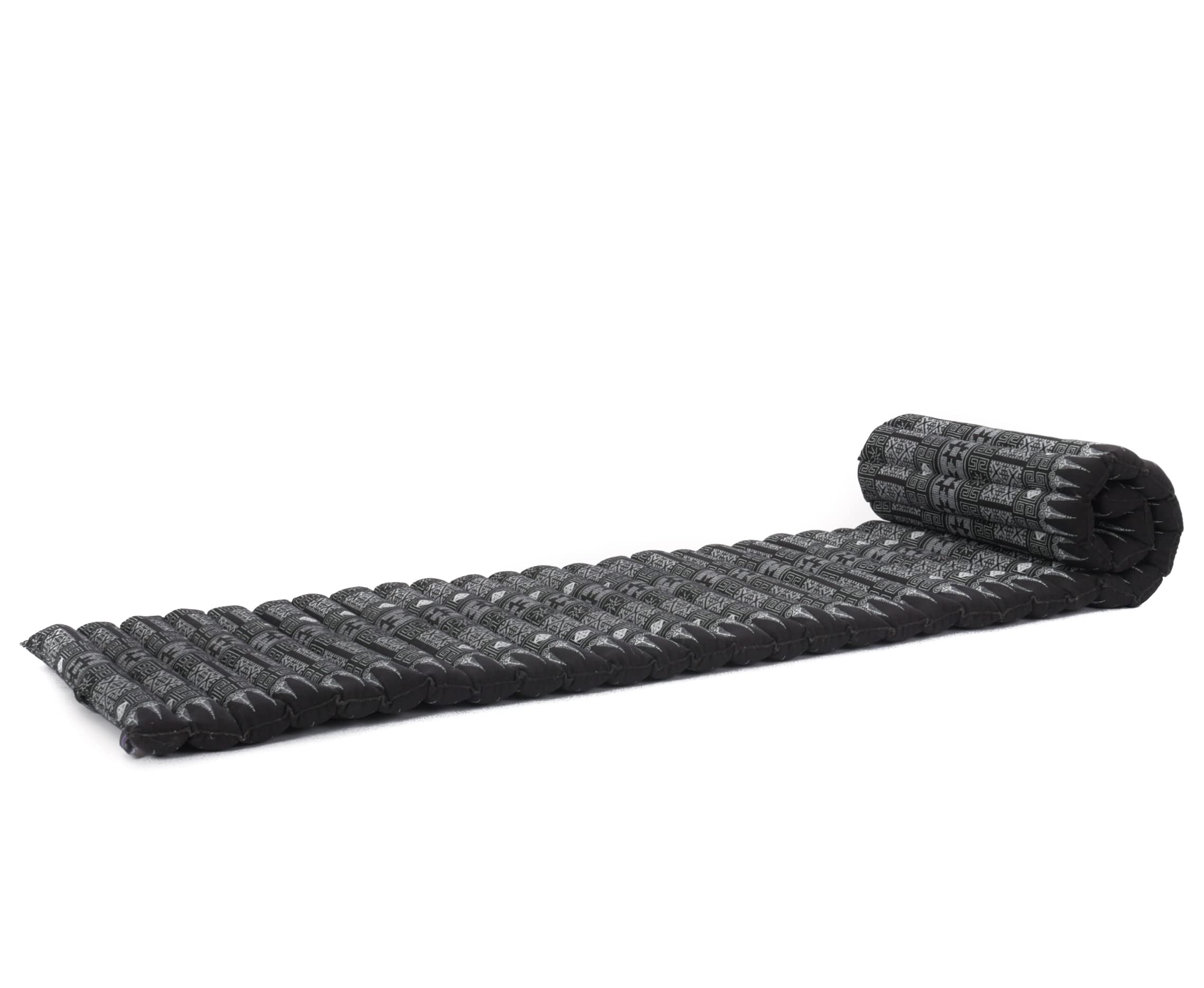 LEEWADEE Rollable Floor Mat - Comfortable Thai Mattress with Eco-Friendly Kapok Filling, Soft Massage Sleeping Mat 75x20 Inches (Black) - Perfect for Yoga, Meditation, Camping & Guest Bedding