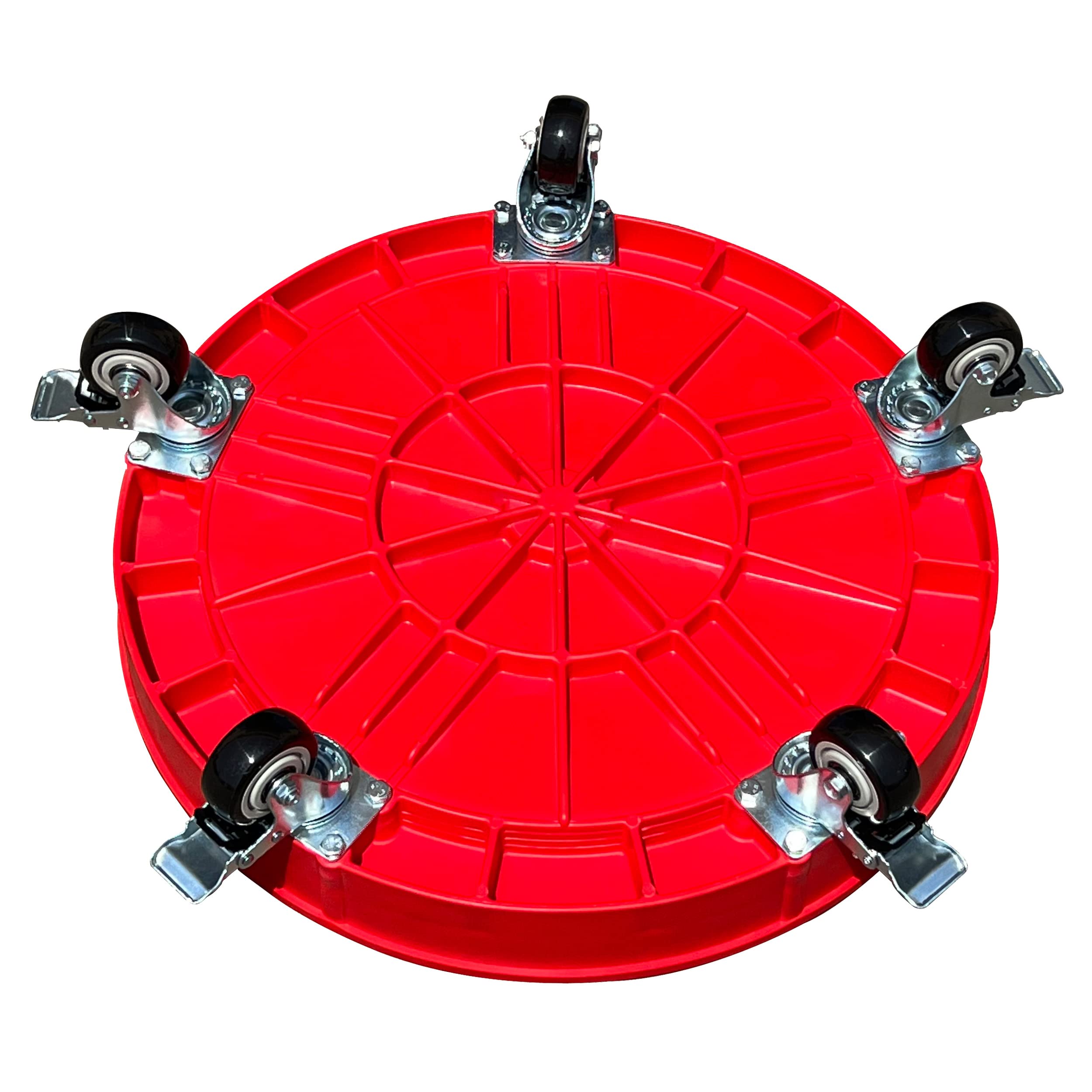 ELAFROS Heavy Duty Plastic Drum Dolly Cart - 30 & 55 Gallon Capacity, 900 lb Load Capacity with 5 Swivel Caster Wheels (Red, with Brake) - Perfect for Industrial, Warehouse, and Home Garage Use
