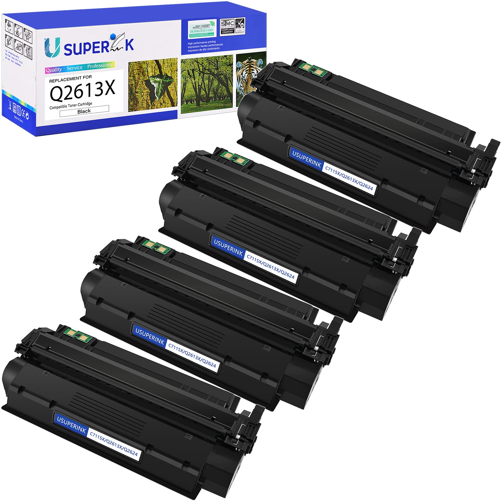 USUPERINK High-Yield Compatible Toner Cartridge Replacement for HP 13X Q2613X - Works with HP Laserjet 1300 1300n 1300xi Printers (Black, 4-Pack) - Ideal for Office Printing, Home Use & Small Business Documents