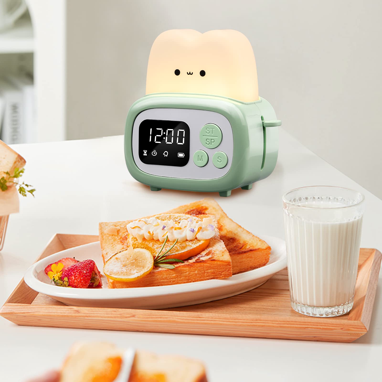 QANYI Small Timer Clock Toaster Lamp - Cute Night Light with Digital Alarm Clock & Time Management Tool for Kids | ABS+PC Material | Perfect Birthday Gift for Toddlers, Boys & Girls | Ideal for Bedrooms, Study Rooms & Kids' Rooms