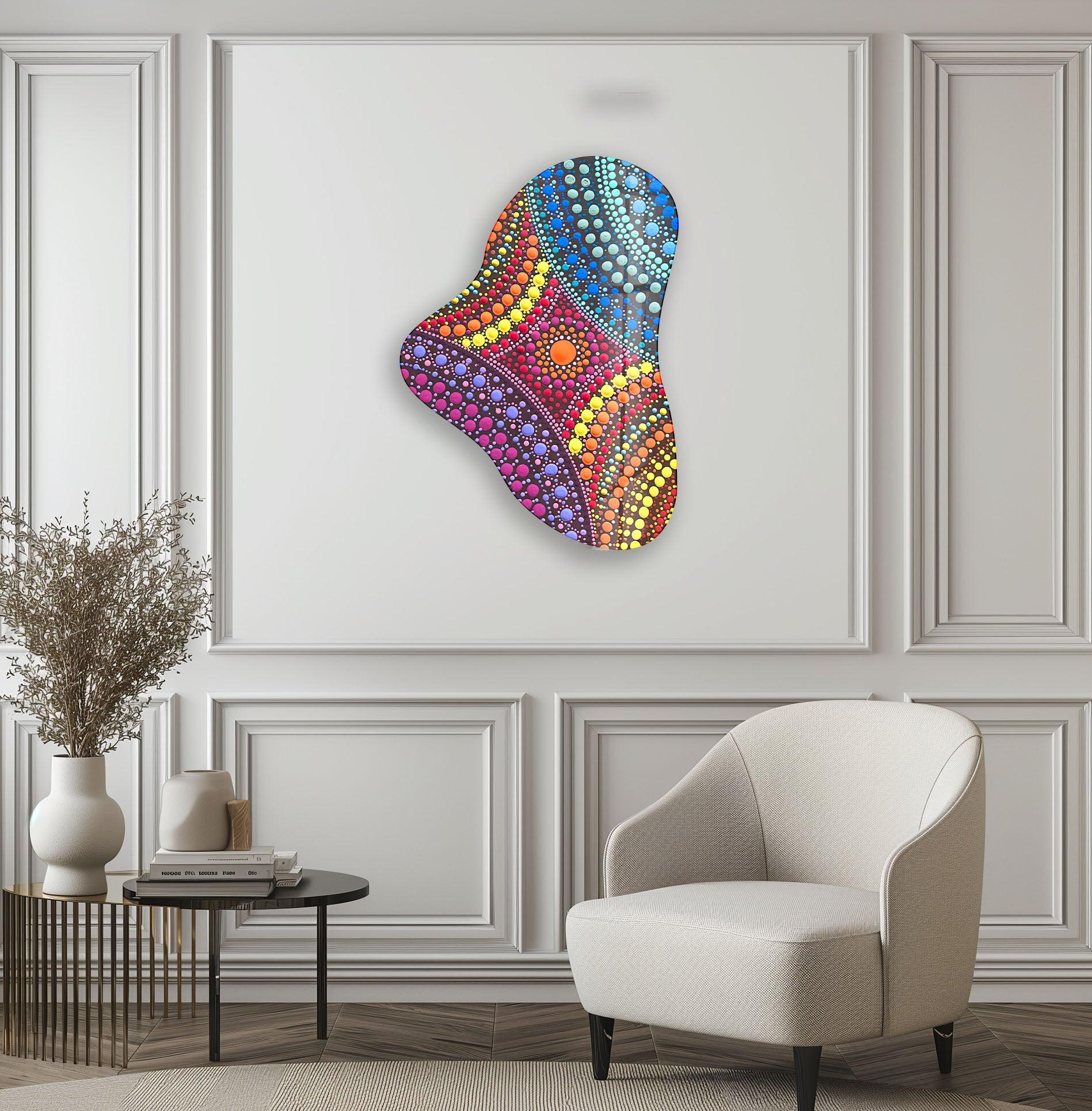Handmade Colorful Mosaic Pattern Asymmetric Glass Wall Art - Modern Home Decor for Living Room, Bedroom, Office & Gifts