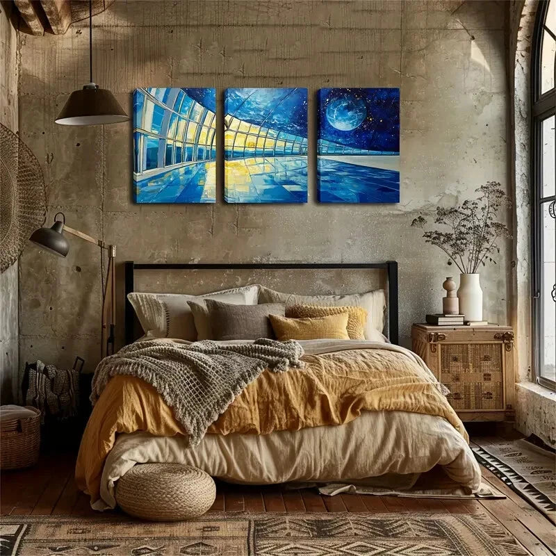 3-Piece Wall Art Set - Stunning Observatory & Moon Canvas Prints (40x60cm) | High-Quality Framed Decor | Australian Made | Ready to Hang | Perfect for Living Room, Bedroom & Office Decor