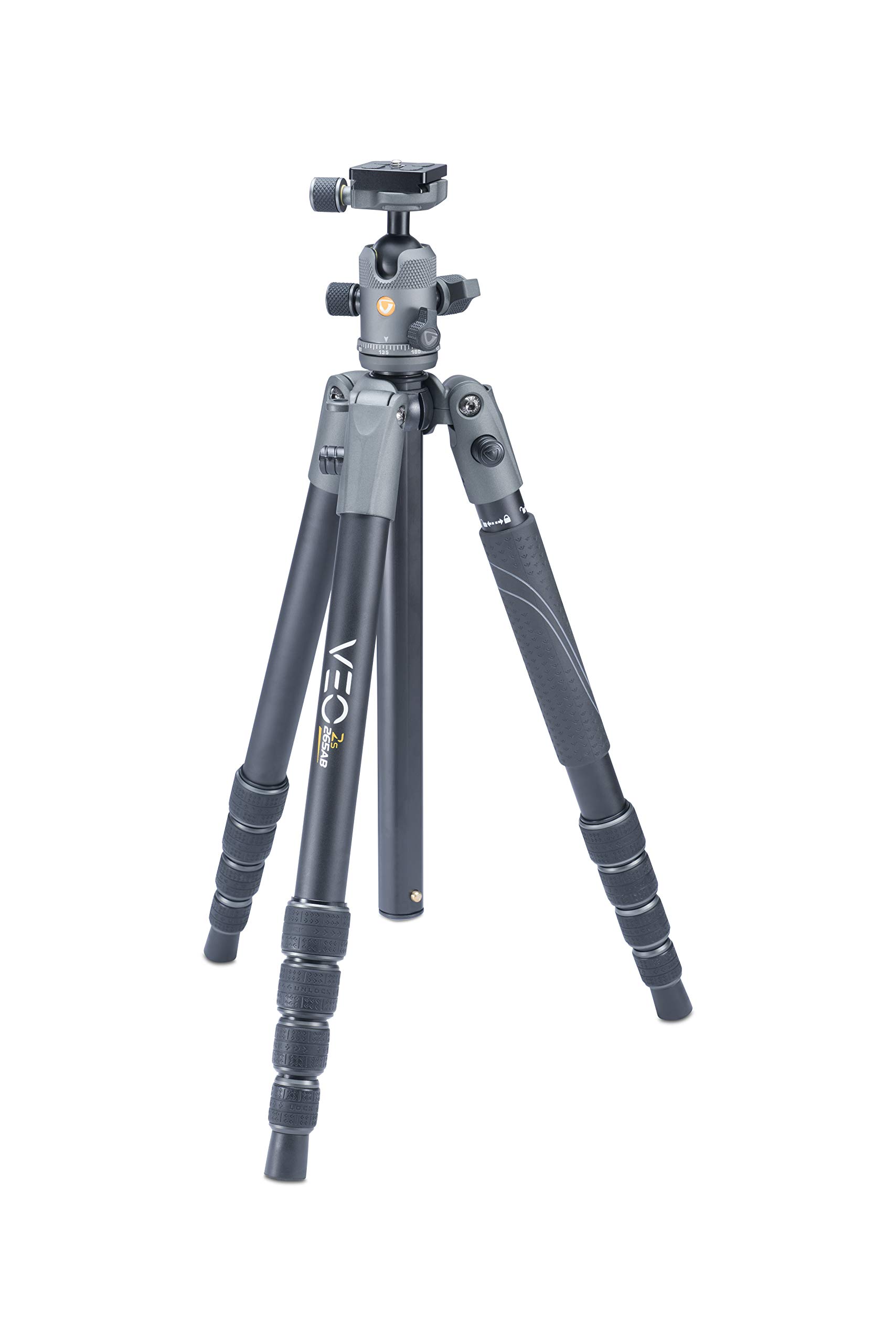 Vanguard VEO 2S 265AB Lightweight Aluminum Travel Tripod with Ball Head - Convertible to Monopod, Includes Smartphone Holder, Spiked Feet & Carry Bag - Perfect for Travel Photography, Hiking & Outdoor Adventures