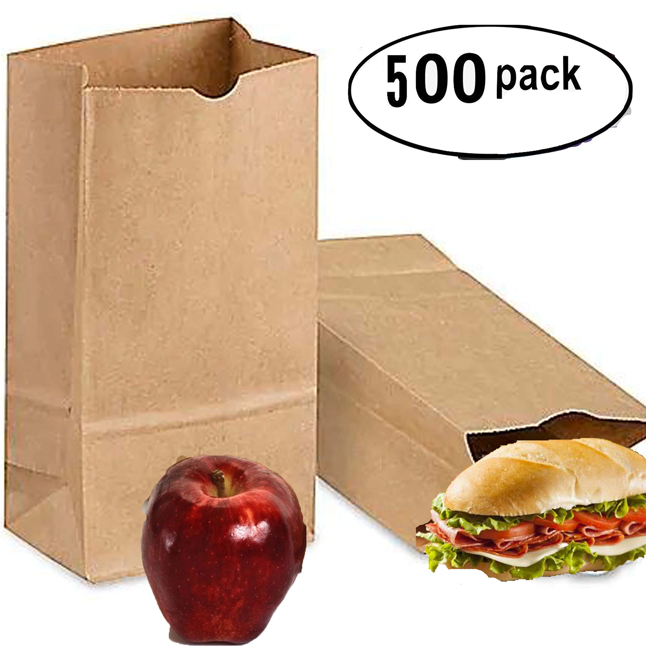 500 Count Brown Kraft Paper Lunch Bags - 2 lb Recyclable Small Lunch Sacks for School, Work & Picnics | Bulk Eco-Friendly Pharmacy Paper Bags for Food Storage & Takeout