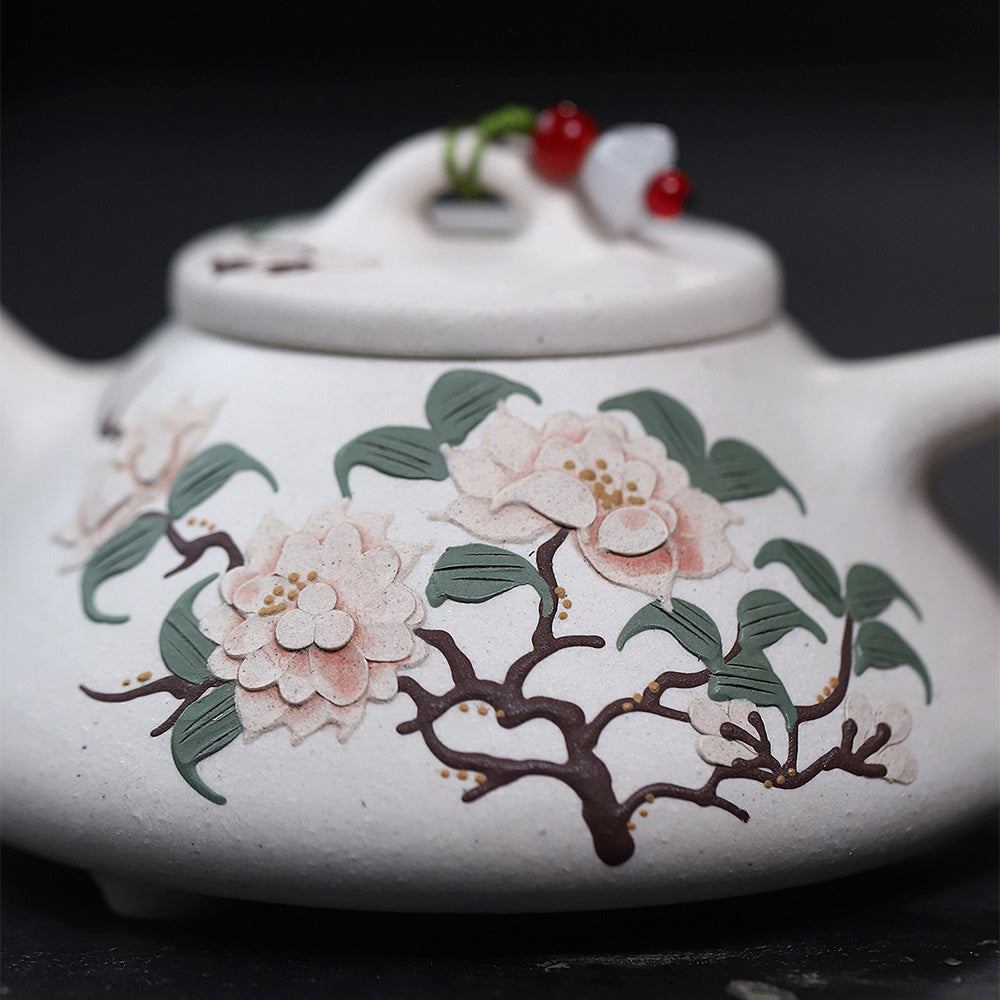 Premium Yixing White Clay Peony Shi Piao Teapot - Handcrafted Chinese Purple Clay Teapot for Oolong & Pu-erh Tea Brewing - Perfect for Tea Ceremonies & Gifts