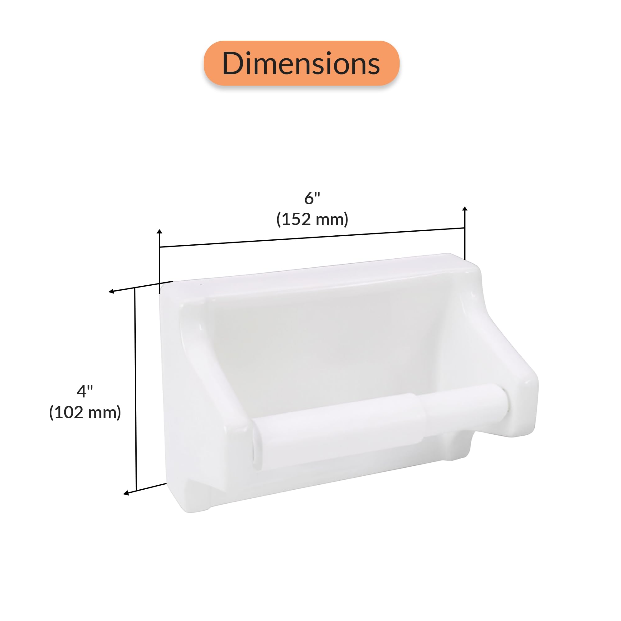 PROPLUS Ceramic Toilet Tissue Holder with Grout-Free Installation - Elegant Bathroom Accessory for Modern Homes, Perfect for Powder Rooms, Guest Baths & Master Suites