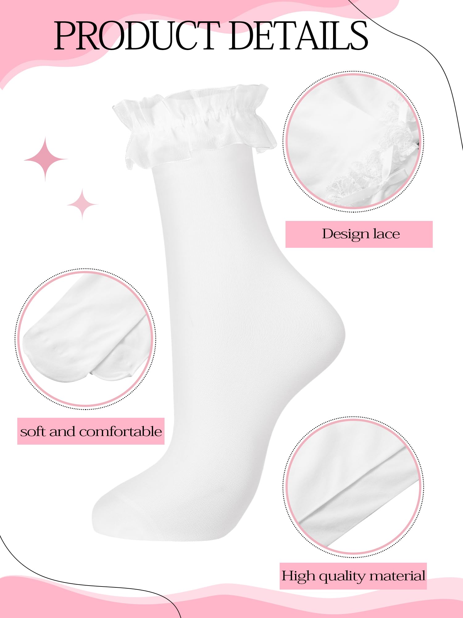 6 Pairs Women's Ankle Socks - Cute Ruffle Lace Socks for Girls & Women | Breathable Thin Frilly Stockings in Black, White & Velvet Style | Perfect for Casual Wear, Office & Daily Outfits