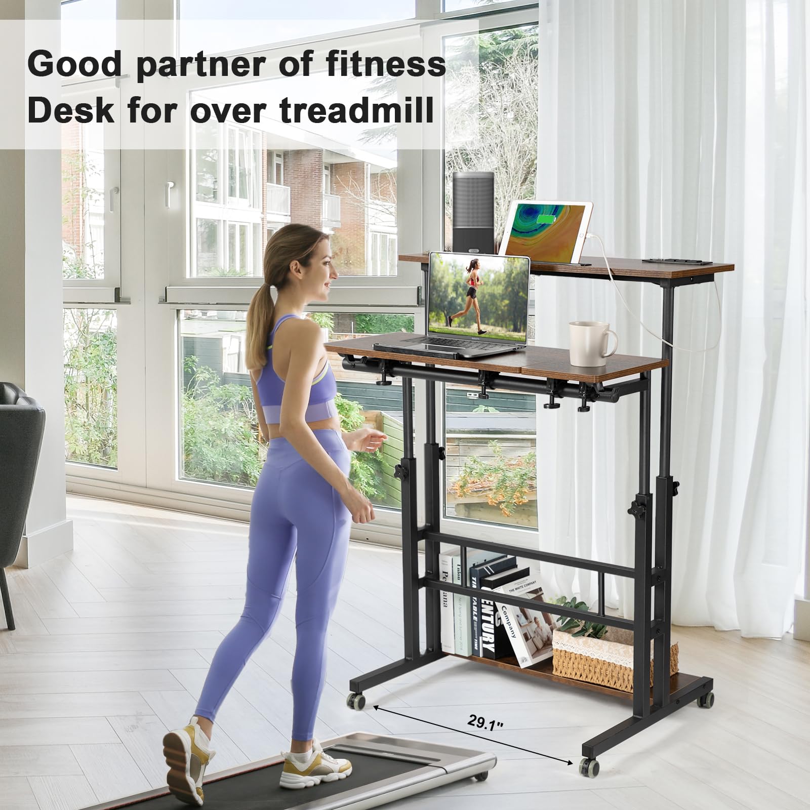 Hadulcet Adjustable Mobile Standing Desk with USB Charging Station - 31.49