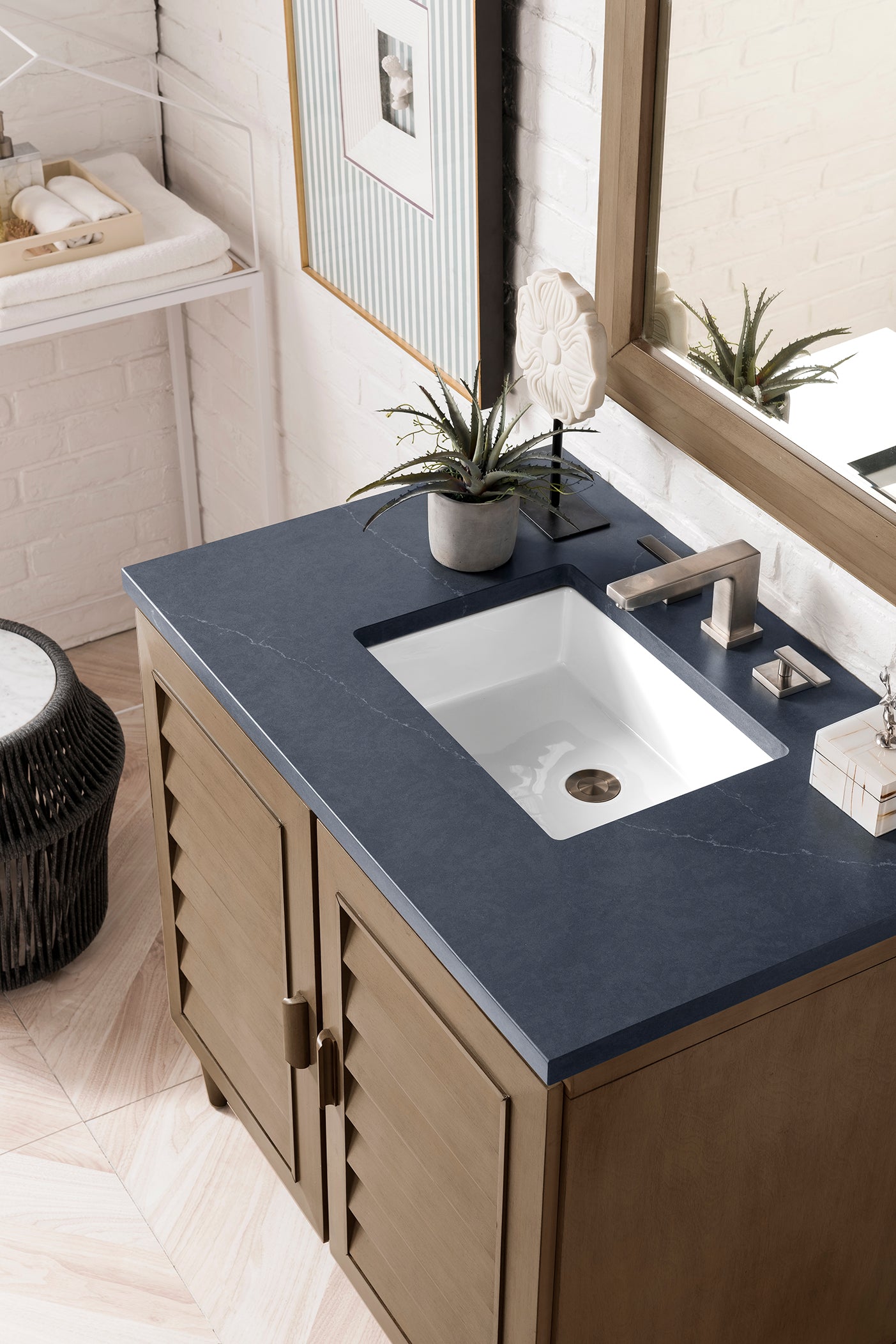 Portland 36 Inch Single Bathroom Vanity in Whitewashed Walnut with 3CM Charcoal Soapstone Quartz Countertop - Perfect for Modern Farmhouse, Coastal, or Transitional Style Bathrooms
