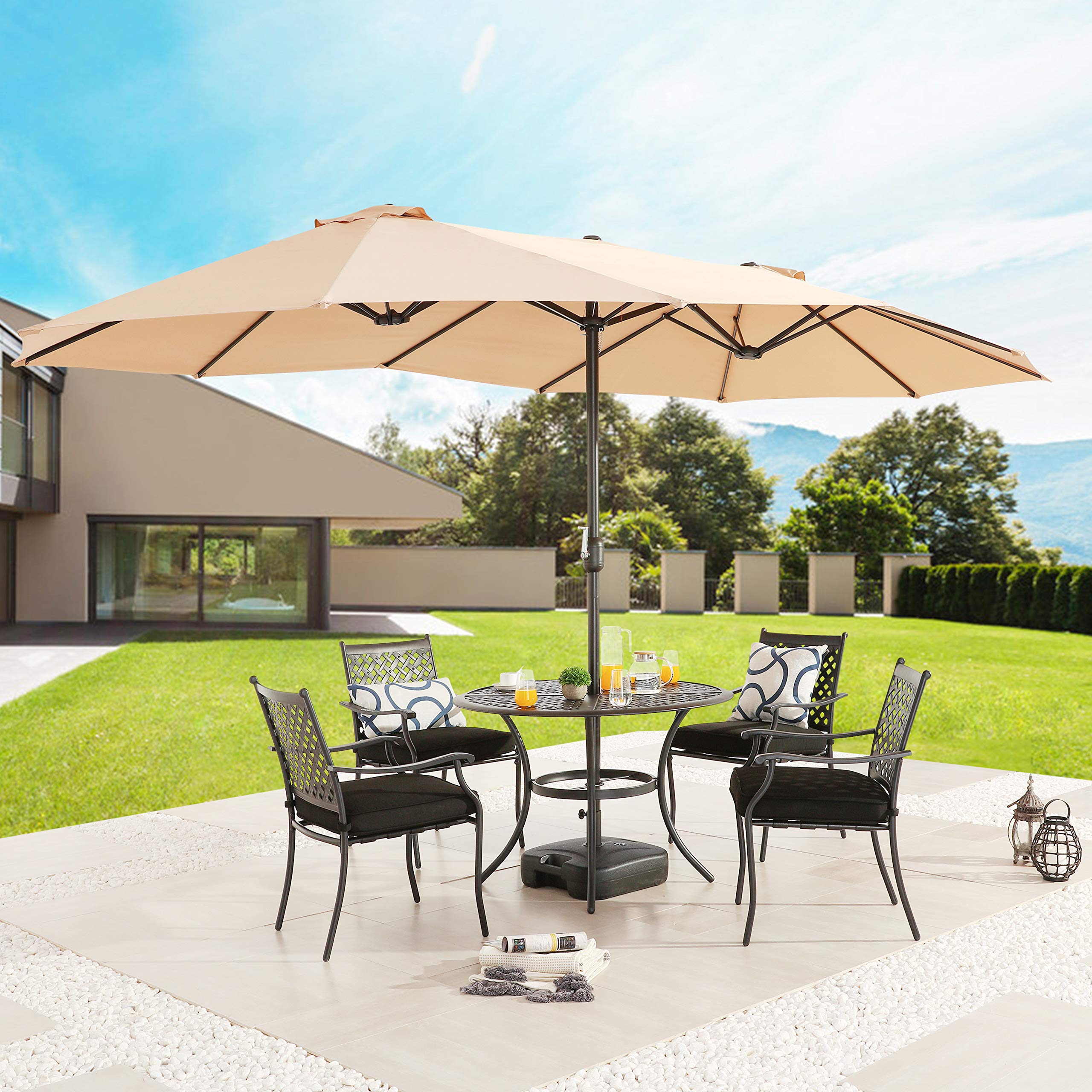 PatioFestival 15F Outdoor Patio Umbrella - Double-Sided Garden Table Umbrella with Crank Open/Close System, Fade-Resistant Canopy for Lawn, Deck, Backyard & Pool - Perfect for Outdoor Dining, Lounging, and Sun Protection