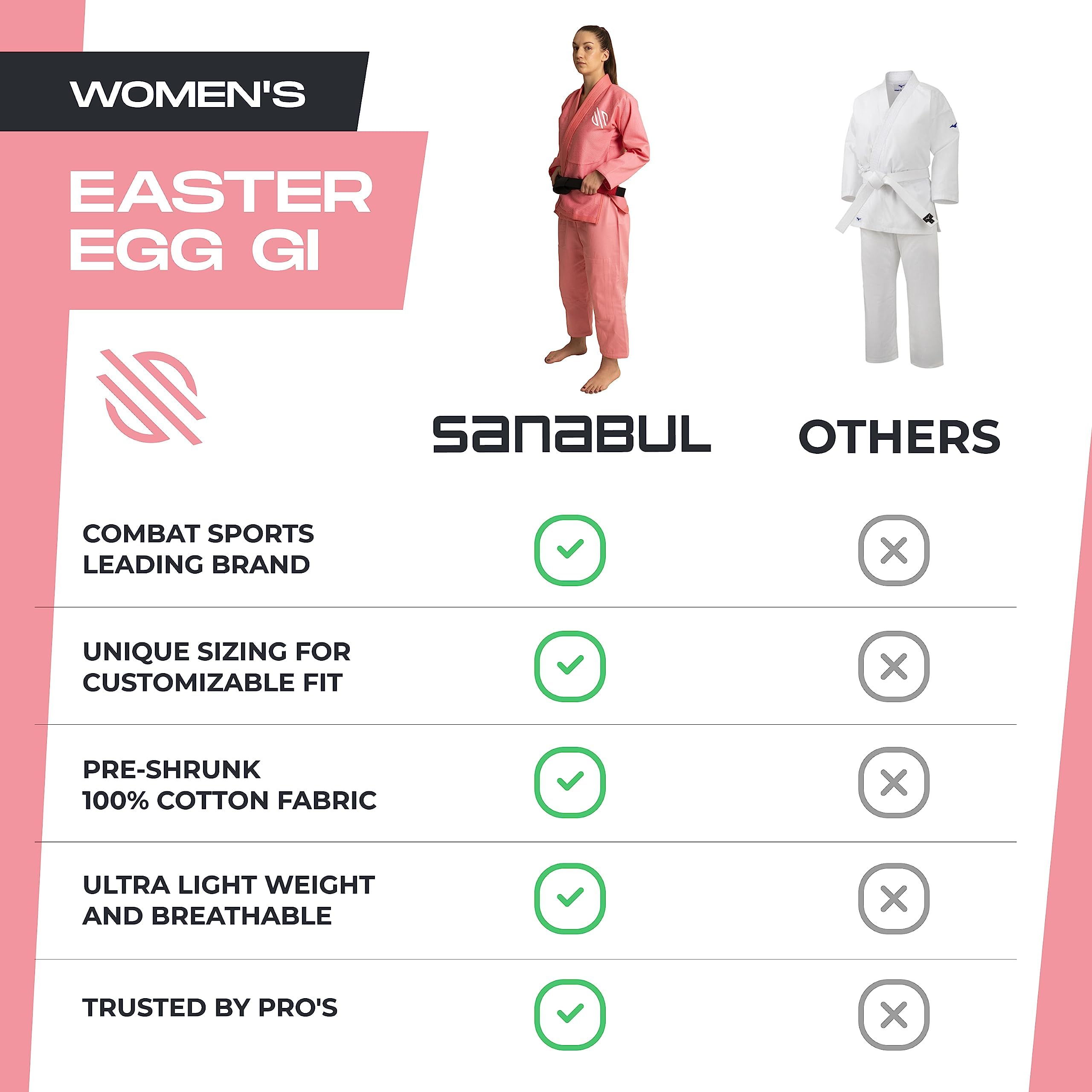 Premium Sanabul Women's BJJ Gi - Lightweight Brazilian Jiu Jitsu Uniform for Training & Competition - Perfect for MMA, Grappling & No-Gi Transition (Easter Egg Design)