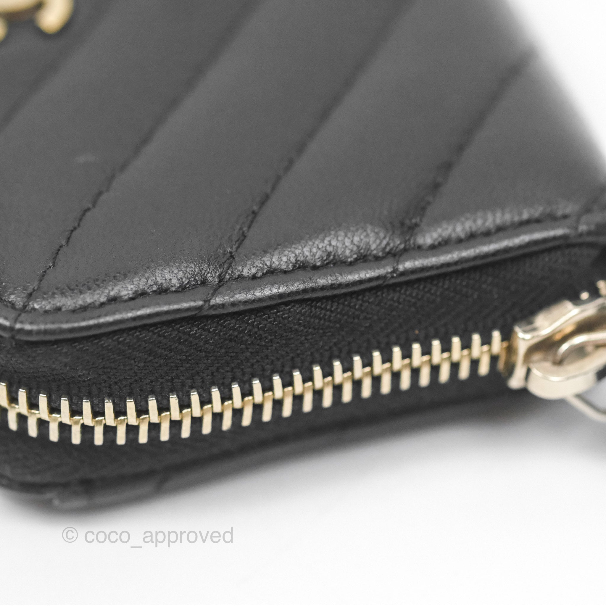 Chanel Chevron Zipped Coin Purse - Black Lambskin with Gold Hardware | Luxury Small Wallet for Women | Perfect for Parties, Travel & Everyday Use