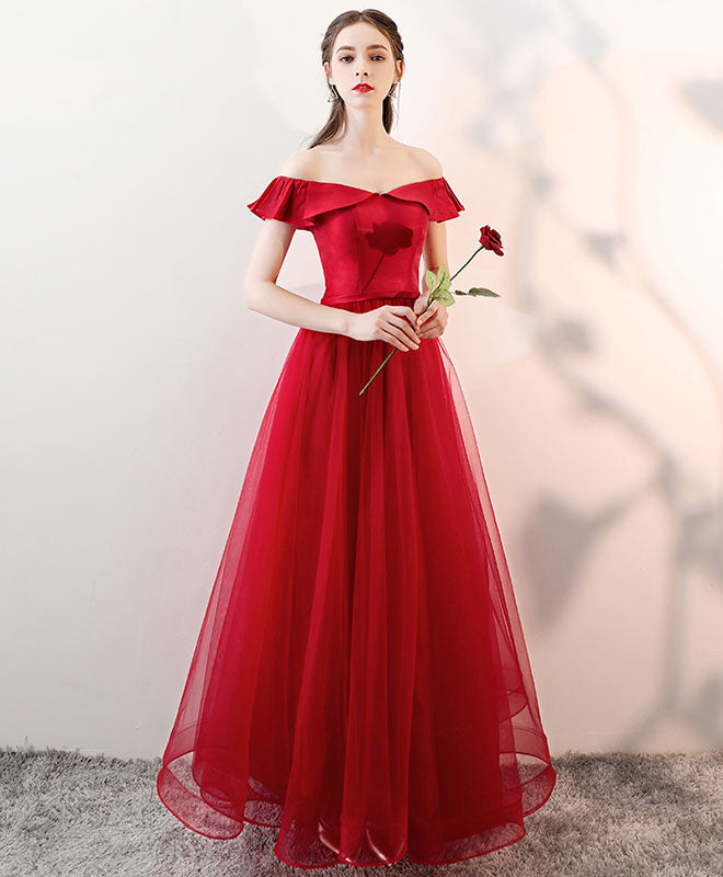 Elegant Burgundy Tulle Long Prom Dress | Formal Evening Gown for Women | Perfect for Homecoming, Prom Night & Special Occasions