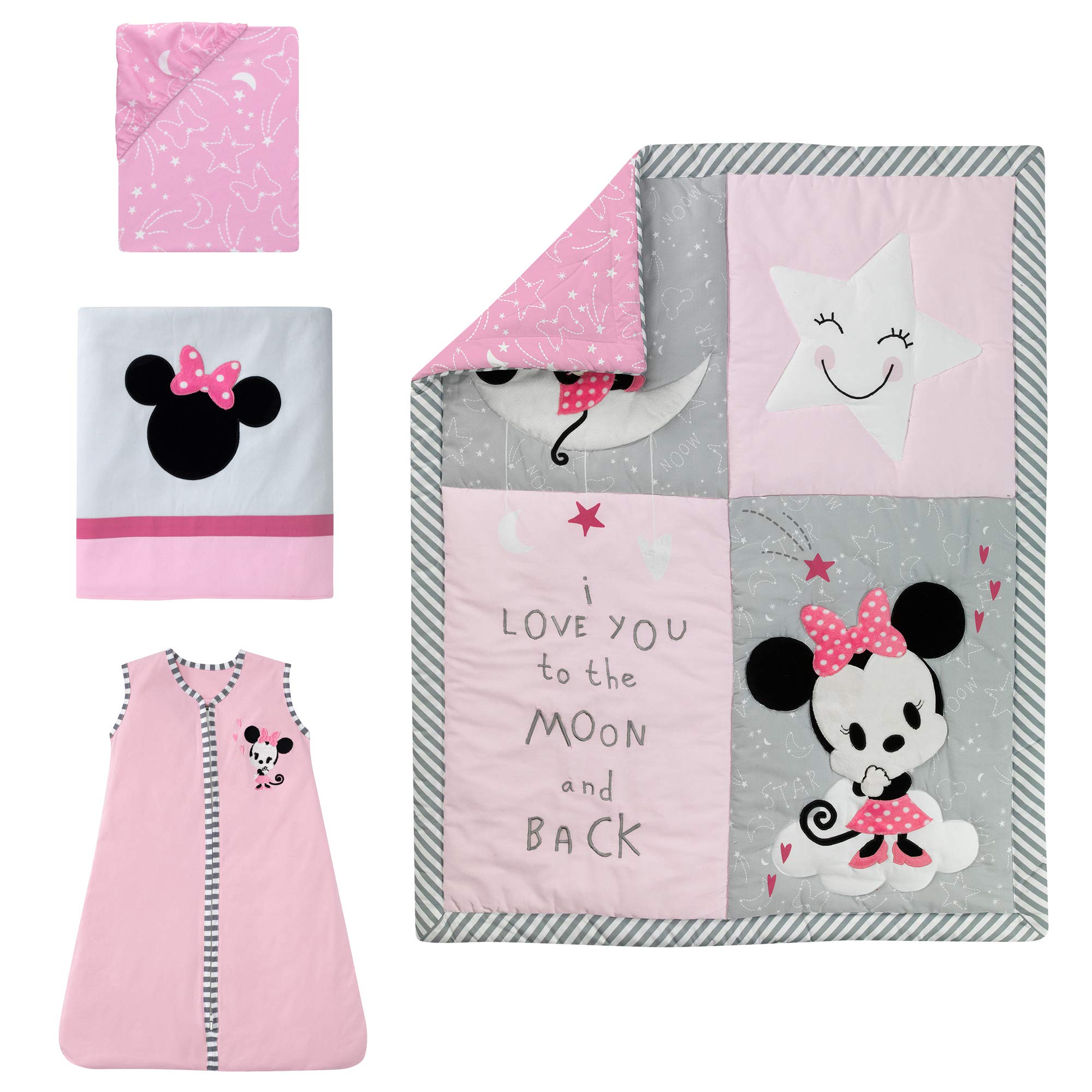 Lambs & Ivy Disney Baby Minnie Mouse 4-Piece Crib Bedding Set - Soft Pink Nursery Decor for Girls | Perfect for Baby Showers & Nursery Room Themes