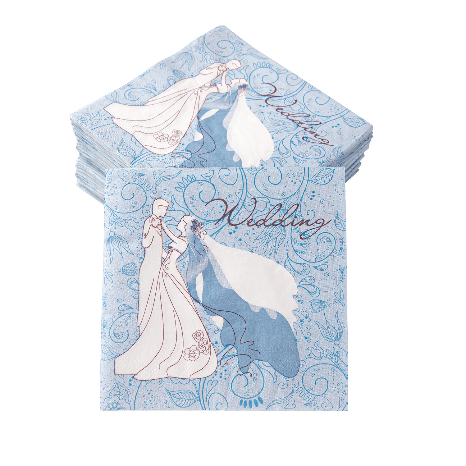 100Pcs Elegant Wedding Napkins - Mr & Mrs Disposable Cocktail Napkins for Wedding Reception, Engagement, Bridal Shower Party Decor (2-Ply, Blue Bride & Groom Design) - Perfect for Wedding Favors, Table Settings & Special Event Decorations