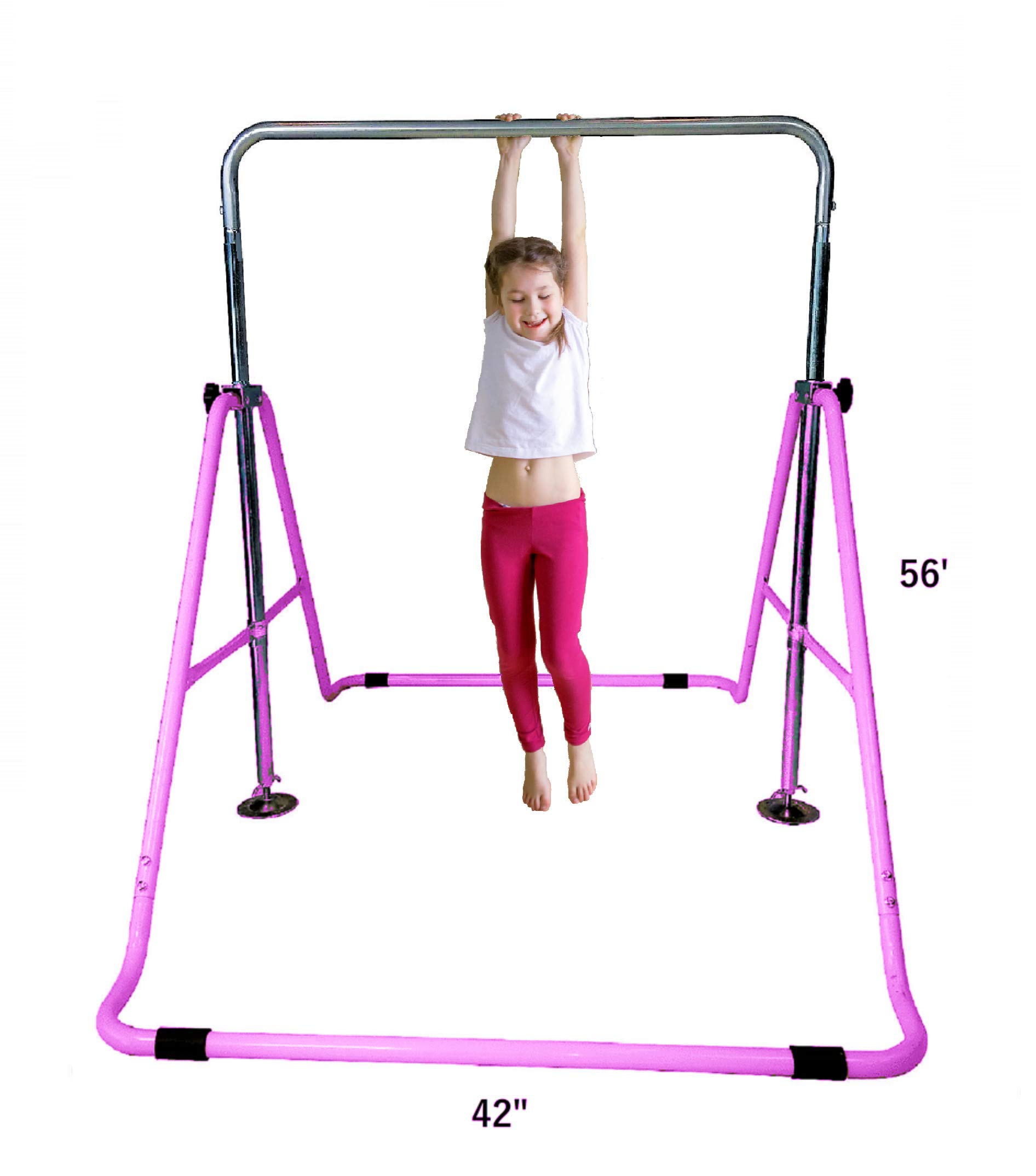 Kids Gymnastics Bar Set - Adjustable Monkey Bars, Swing Seat & Trapeze Rings for Indoor/Outdoor Play - Pink Training Equipment for Children's Pull-Up & Climbing Exercises - Perfect for Home Gym, Backyard & Playground Activities