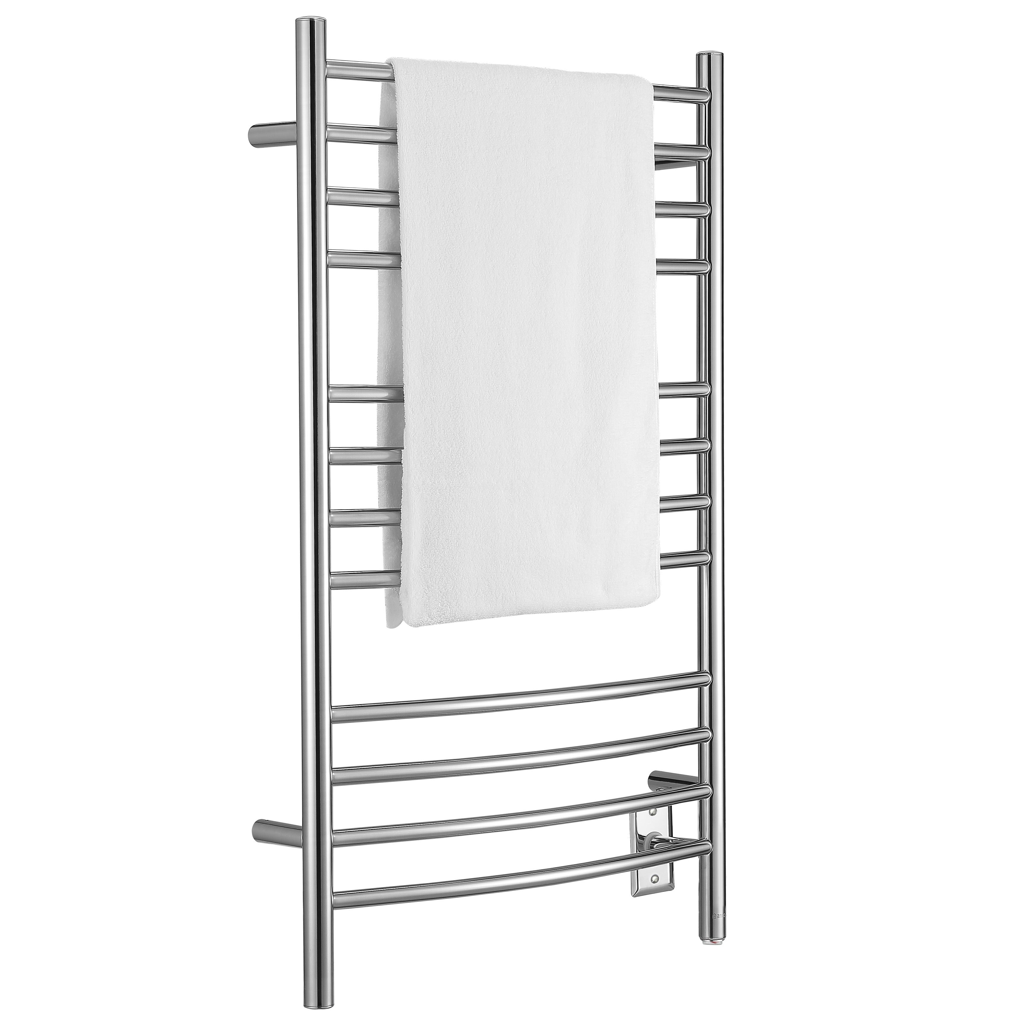 Lustra Dual 12 Curved Bar Towel Warmer - Hardwired & Plug-in Polished Stainless Steel - Perfect for Bathrooms, Spas & Luxury Homes