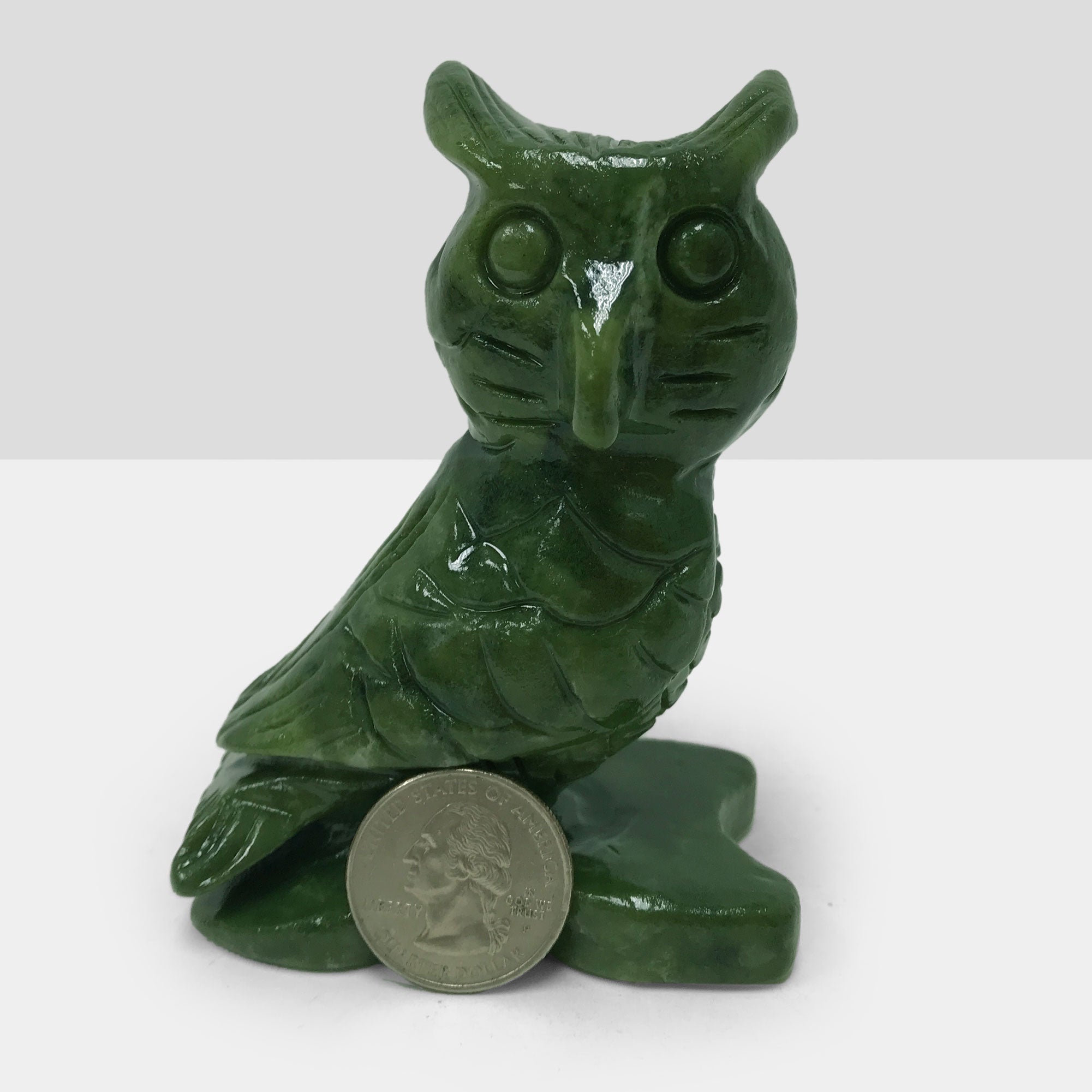 Hand Carved Owl Figurine - Natural Nephrite Jade Gemstone Statue for Healing, Feng Shui, Home Décor & Gift Collection | Spiritual Meditation, Office Desk Decor, Housewarming Present