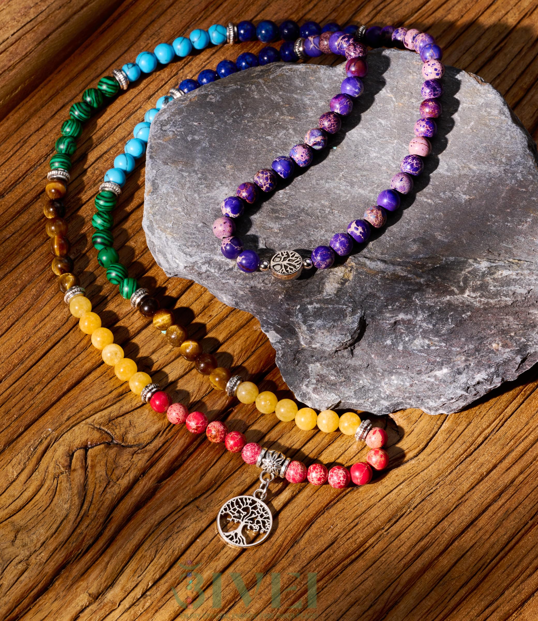 Bivei 108 Mala Beads Necklace - Genuine Gemstone Yoga Meditation Prayer Beads with Lotus Buddha Charm - Long Beaded Wrap Bracelet for Women - Perfect for Yoga, Meditation, Spiritual Healing & Mindful Living