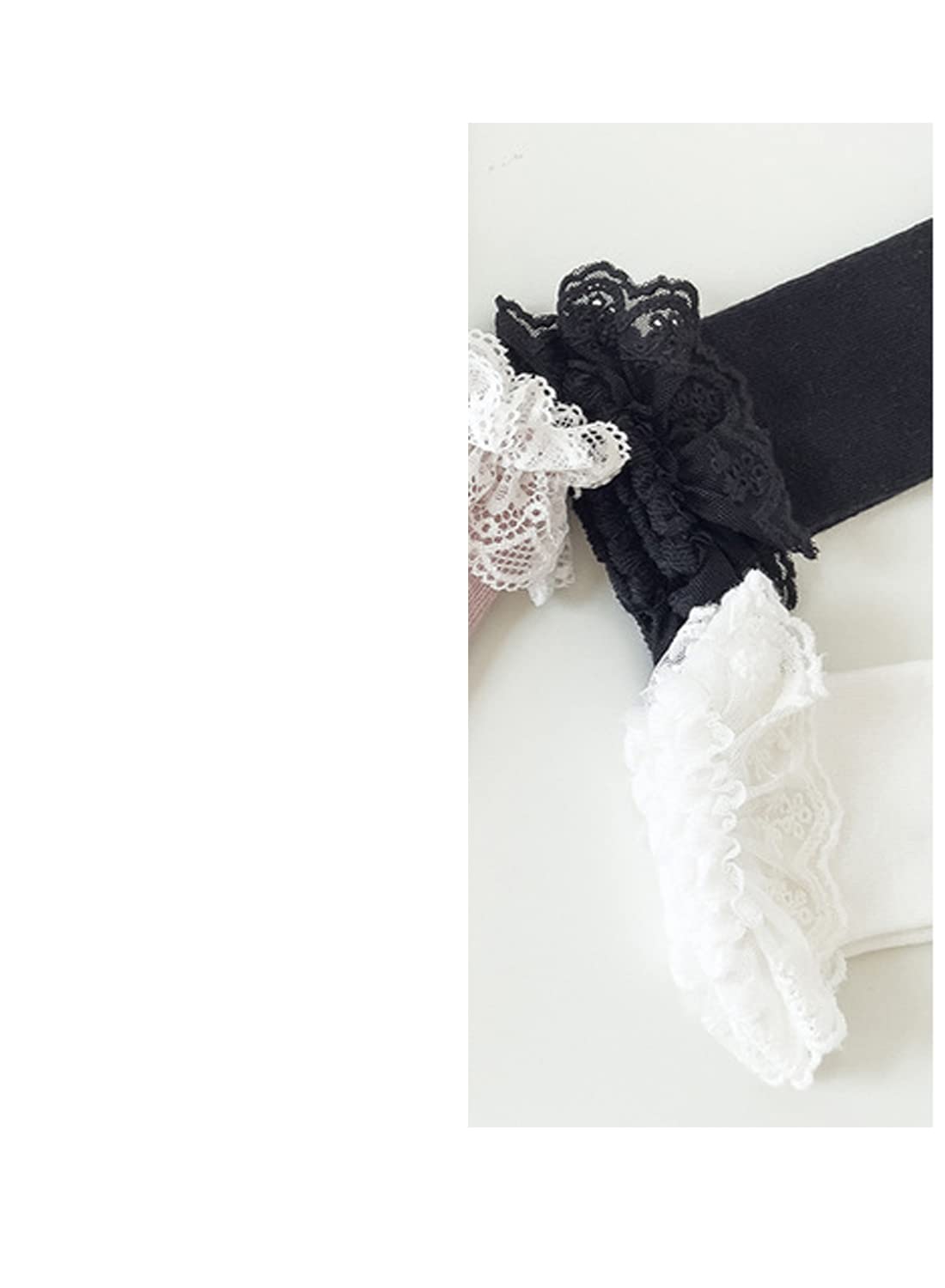 Deeorla Baby Toddler Girl Cotton Knee High Socks - Princess Lace Ruffled Stockings for Infants - Long Frilly Dress Socks for Parties & Special Occasions