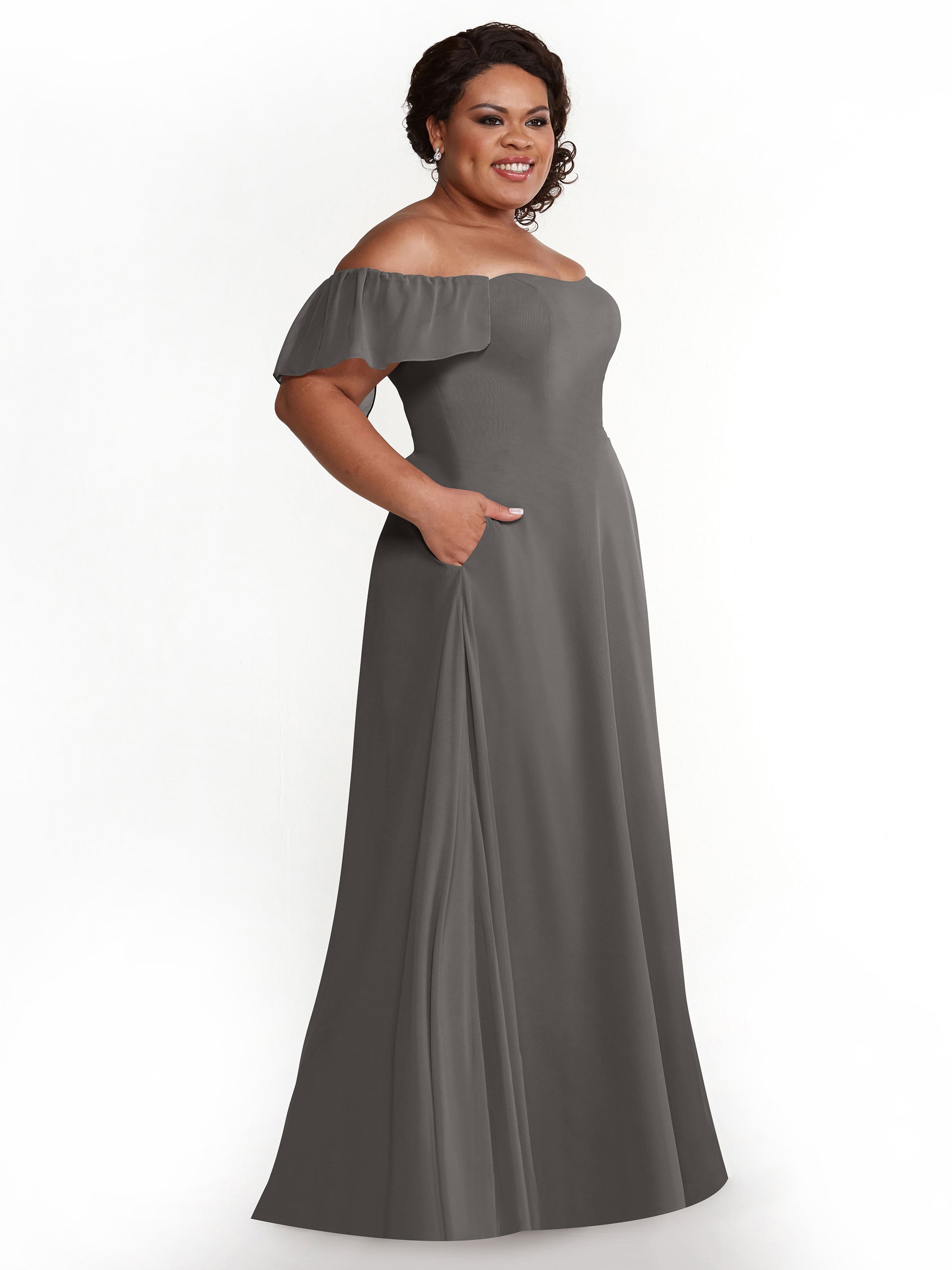 Elegant A-Line Off-The-Shoulder Chiffon Bridesmaid Dress with Pockets - Perfect for Weddings, Parties & Formal Events (Style: ALT2)