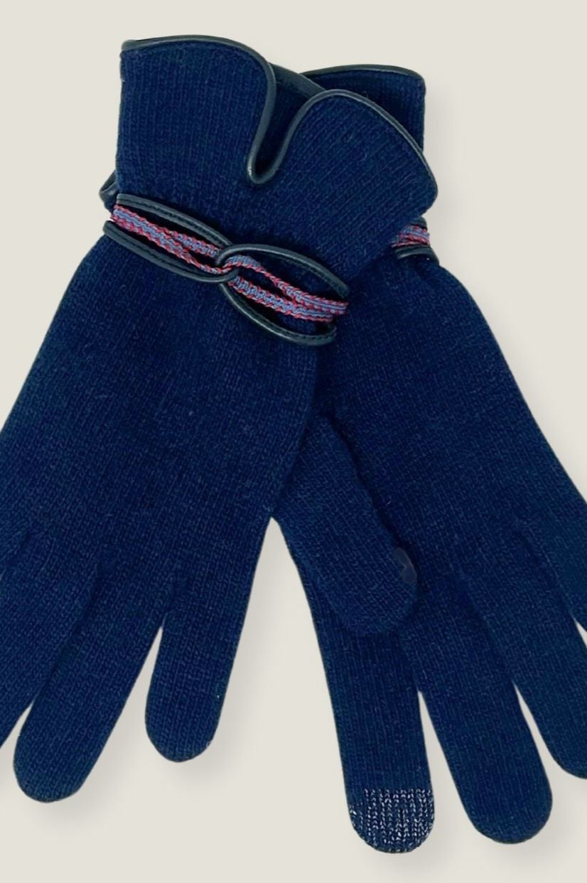 Touchscreen Compatible Wool & Cashmere Blend Winter Gloves for Men & Women - Navy & Red - Perfect for Skiing, Driving & Outdoor Activities