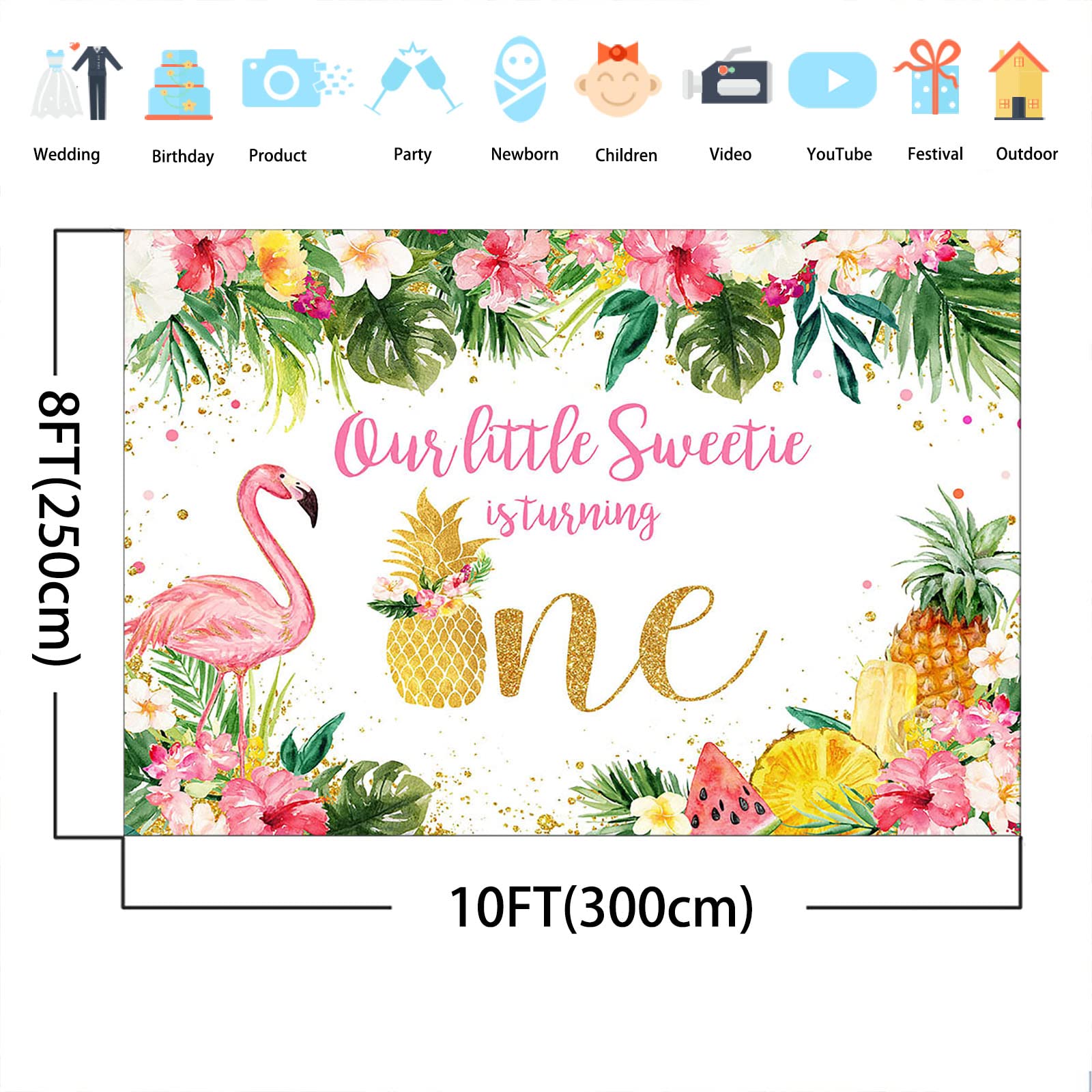 Premium Tropical Flamingo Birthday Backdrop - Hawaiian Flower & Pineapple Design for 1st Birthday Party Decor, Girls Photoshoot Props (10x8 ft) - Perfect for Luau Theme, Summer Celebrations & Aloha Party Decorations