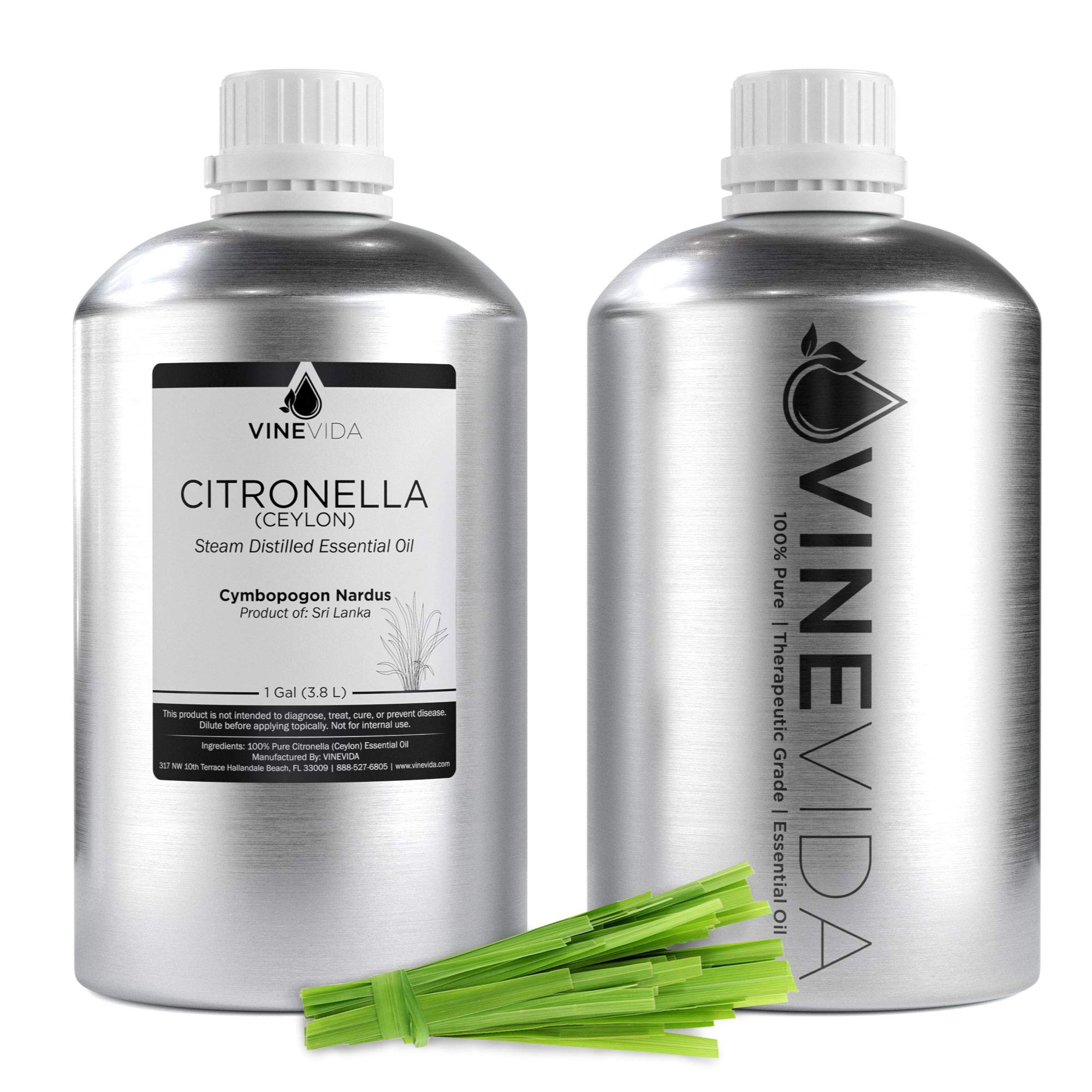 100% Pure Ceylon Citronella Essential Oil - Undiluted Therapeutic Grade Cymbopogon Nardus Oil for Candle Making, Aromatherapy & Natural Insect Repellent - VINEVIDA (1 Gallon) - Perfect for Outdoor Candles, Diffusers & DIY Skincare Products
