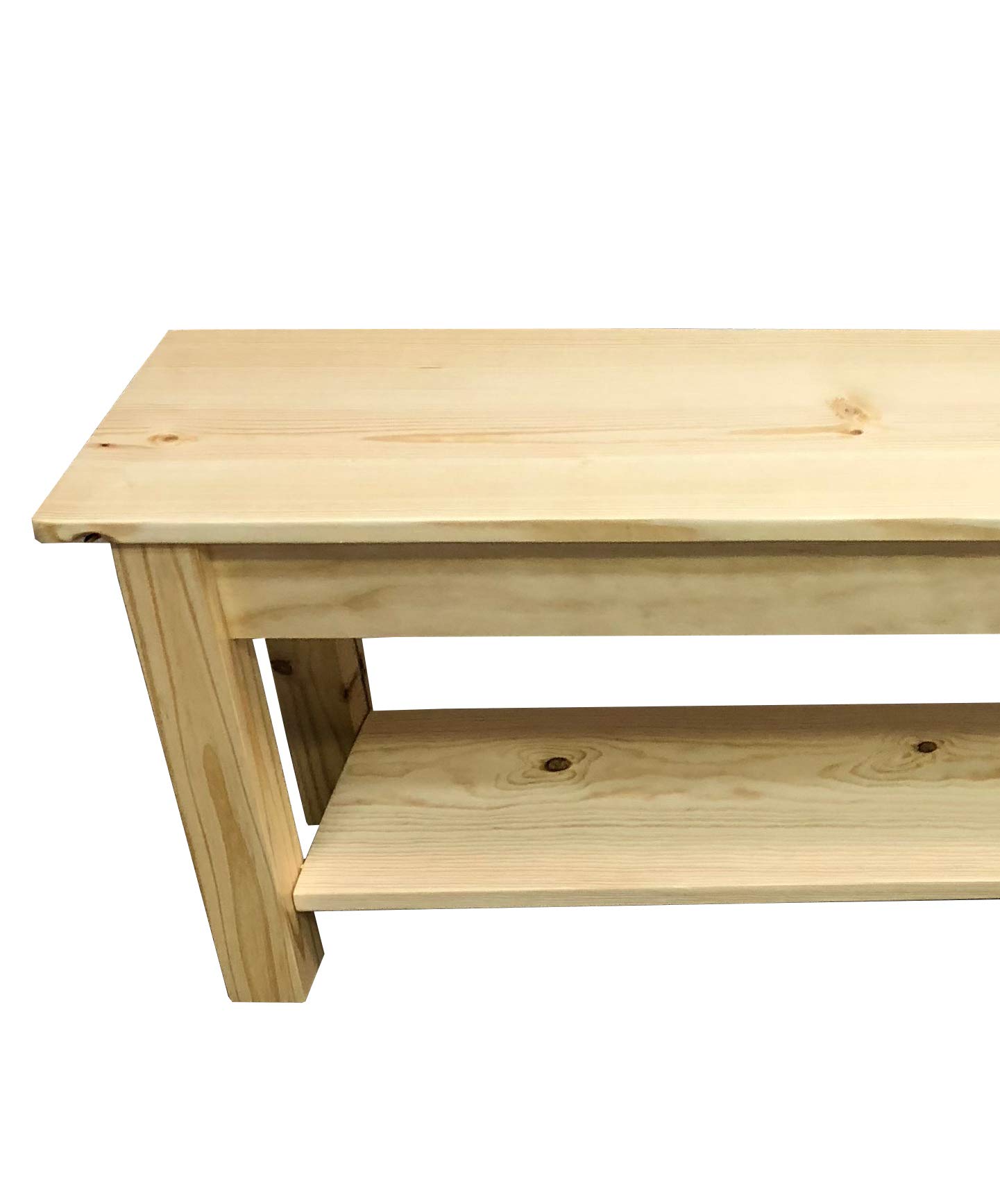 Pine Wood Storage Bench with Shelf - 66