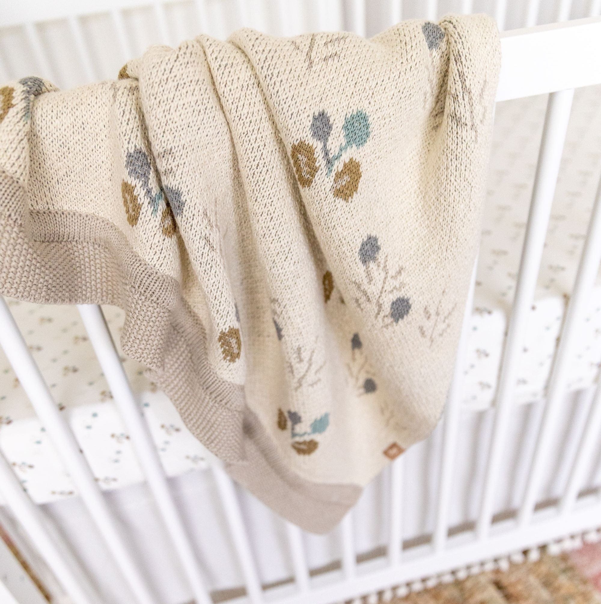 Organic Cotton Knitted Baby Blanket - Soft & Breathable Crane Baby Avery Blanket for Newborns & Infants (Poppy) - Perfect for Swaddling, Stroller & Nursery Decor