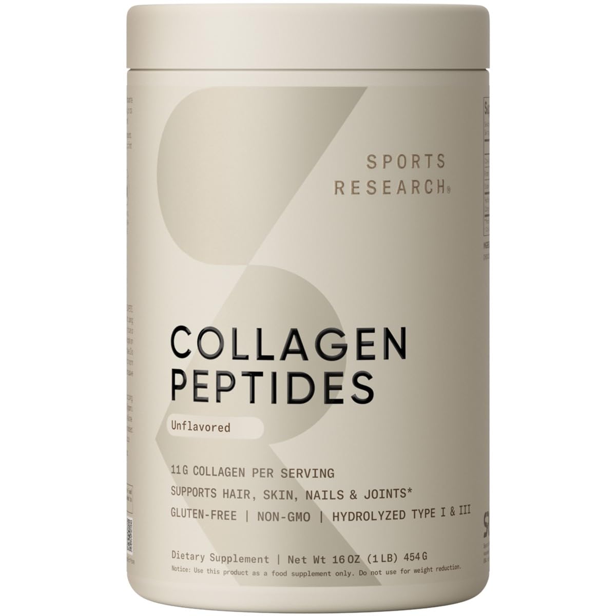 Sports Research Collagen Peptides Powder - Hydrolyzed Type 1 & 3 Collagen Protein Supplement for Women & Men, Unflavored 16 oz - Promotes Healthy Skin, Hair, Nails, Bones & Joints - Perfect for Smoothies, Coffee & Post-Workout Recovery