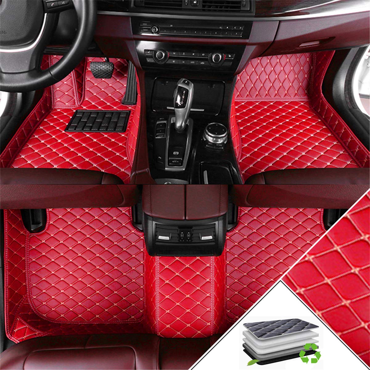 Premium Custom Fit All-Weather Floor Mats for Volkswagen Jetta 2010-2018 - Non-Slip Luxury Leather Car Liner Set (Red) - Perfect for Daily Commutes, Road Trips & Winter Protection