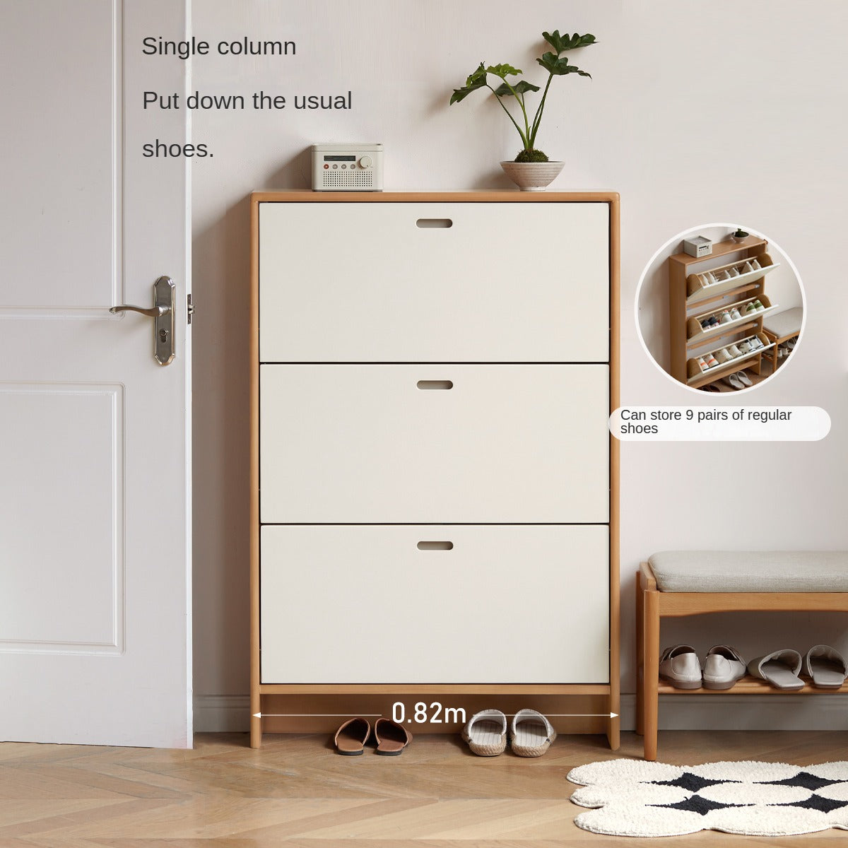 Birch Solid Wood Ultra Thin Shoe Cabinet - Space Saving Entryway Storage Organizer for Shoes, Boots & Accessories | Perfect for Small Apartments, Hallways & Closets