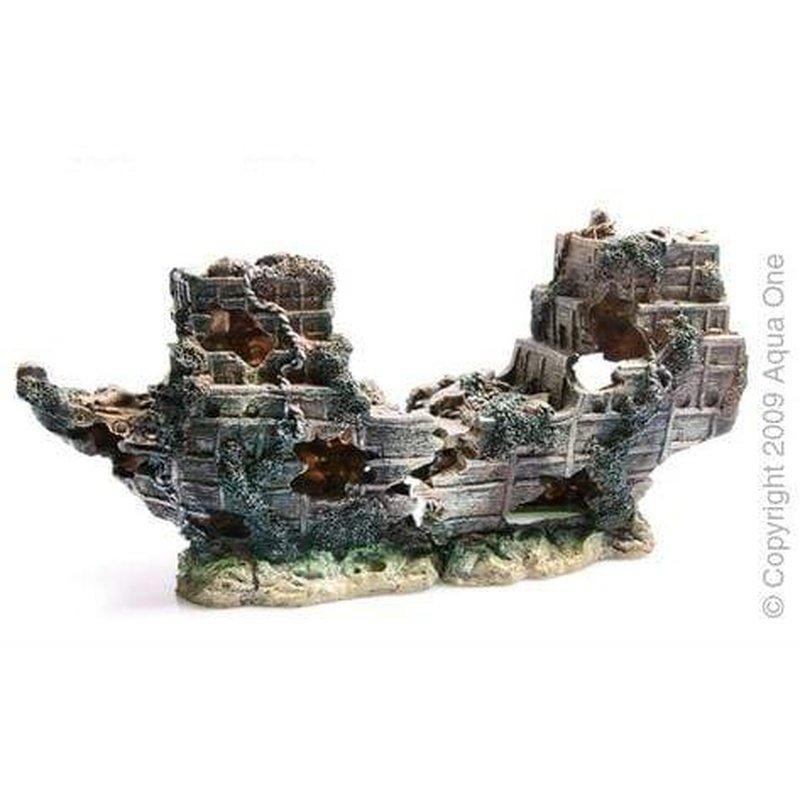 Aqua One Shipwreck 2 Piece Aquarium Decoration Set - Sunken Pirate Ship & Treasure Chest for Fish Tank Decor | Perfect for Freshwater & Saltwater Tanks, Betta Fish Habitats, and Underwater Themed Aquascaping