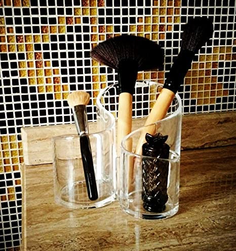 AP & ZP Acrylic Cosmetic Organizer - Makeup Brush, Nail Polish & Lipstick Holder with Eyeliner Comb - Perfect for Vanity, Salon & Travel Beauty Organization