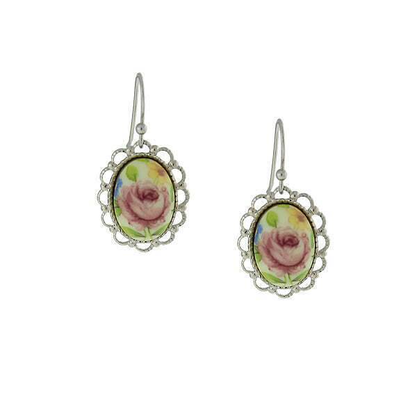 1928 Vintage Jewelry Oval Filigree Pink Flower Stone Drop Earrings for Women - Elegant Dangle Earrings for Wedding, Party & Special Occasions