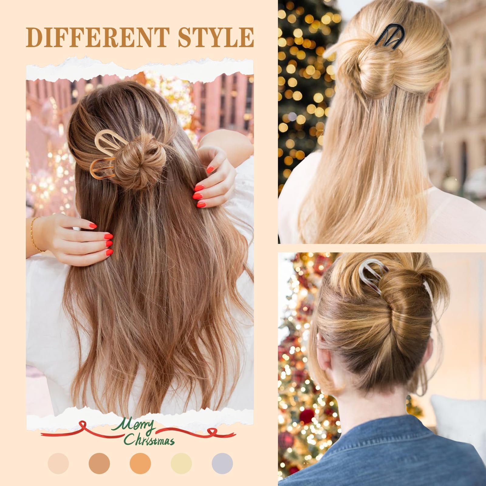 6PCS French Hair Pins for Women - Large Styling Hair Clips for Thin & Thick Hair with Unique 3 Internal Teeth Design | Perfect for Updos, Buns, Braids & Everyday Hairstyles