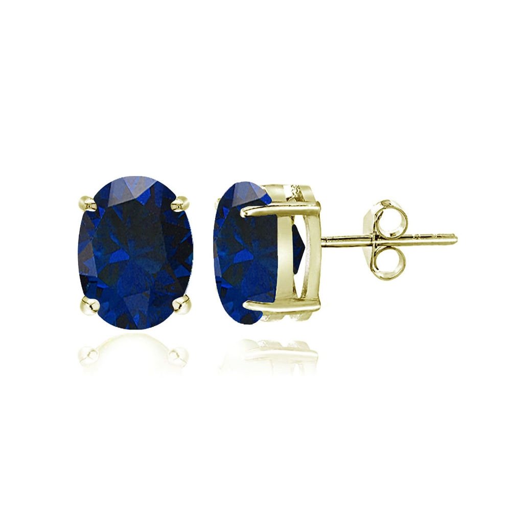 Blue Sapphire Stud Earrings for Women - Sterling Silver Oval-Cut Solitaire Earrings | Perfect for Weddings, Parties & Everyday Wear