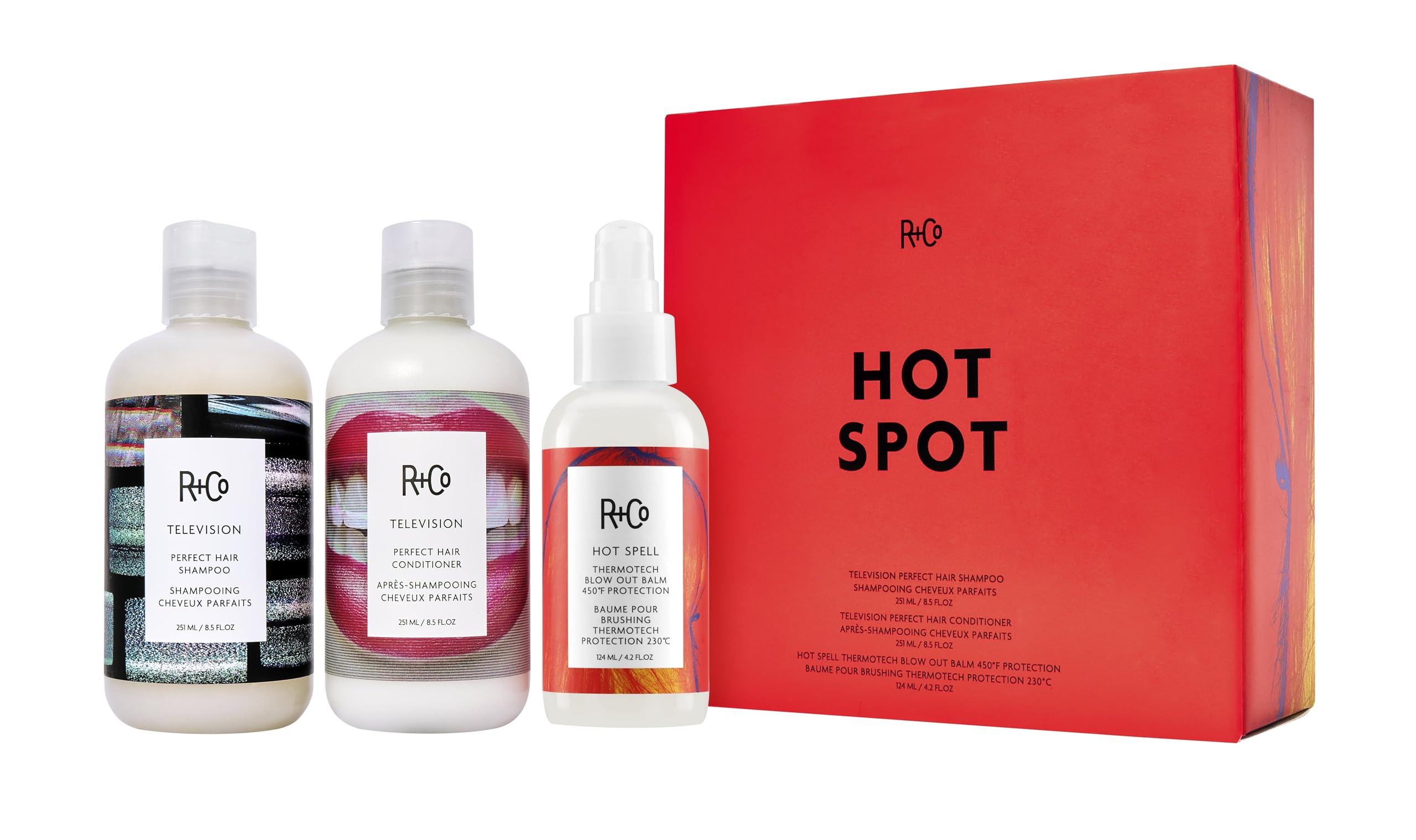 R+Co Hot Spot Care Kit with TELEVISION Perfect Hair Shampoo & Hot Spell Thermo Tech Blow Out Balm - Salon Quality Hair Care Set for Smooth, Shiny & Heat-Protected Hair - Perfect for Daily Styling, Blowouts & Heat Tool Use