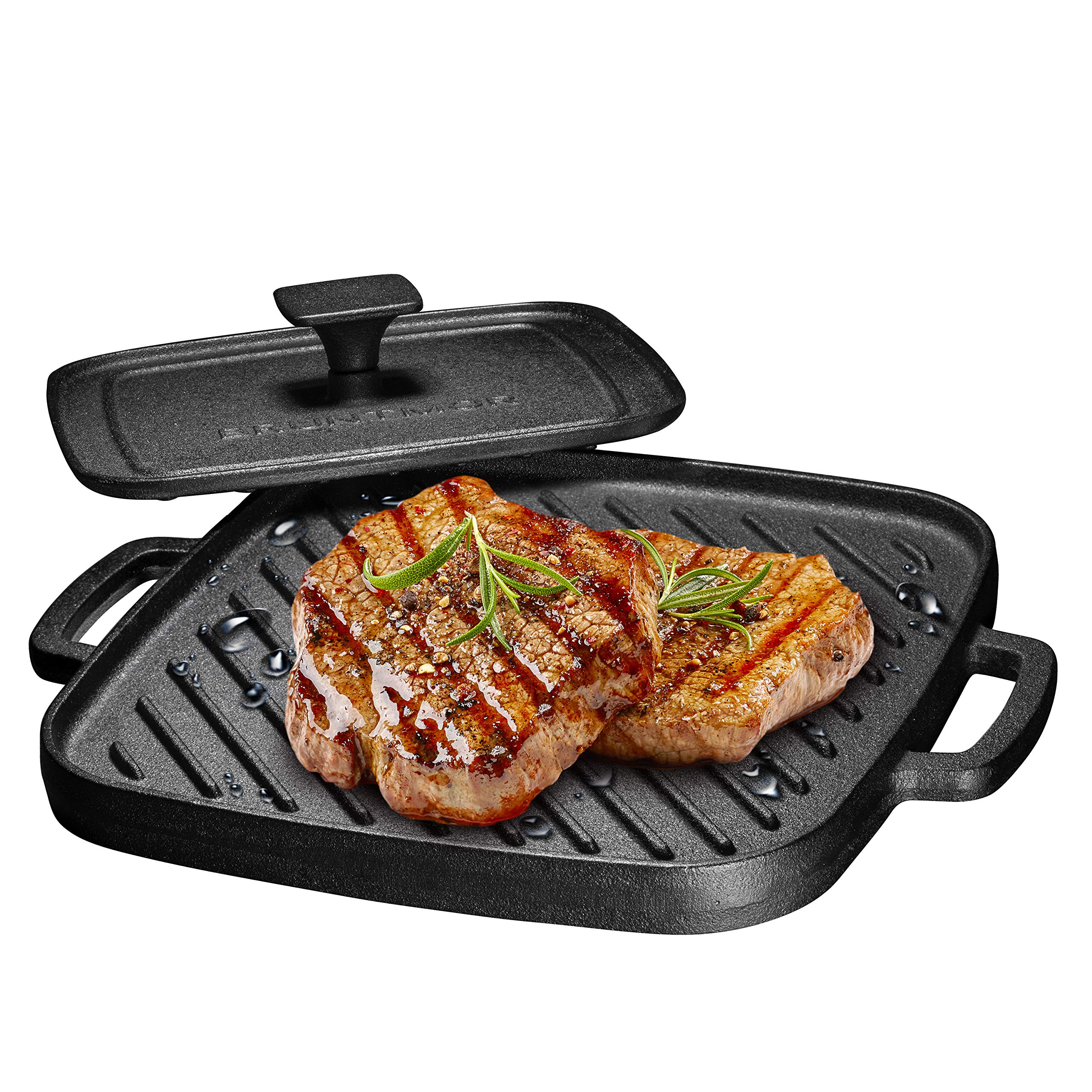 Bruntmor 2-in-1 Pre-Seasoned Square Cast Iron Reversible Grill & Griddle - Heavy Duty Cookware for Single Burner Stoves, Camping & Outdoor Cooking - Perfect for Pancakes, Steaks & BBQ at Home or Picnics