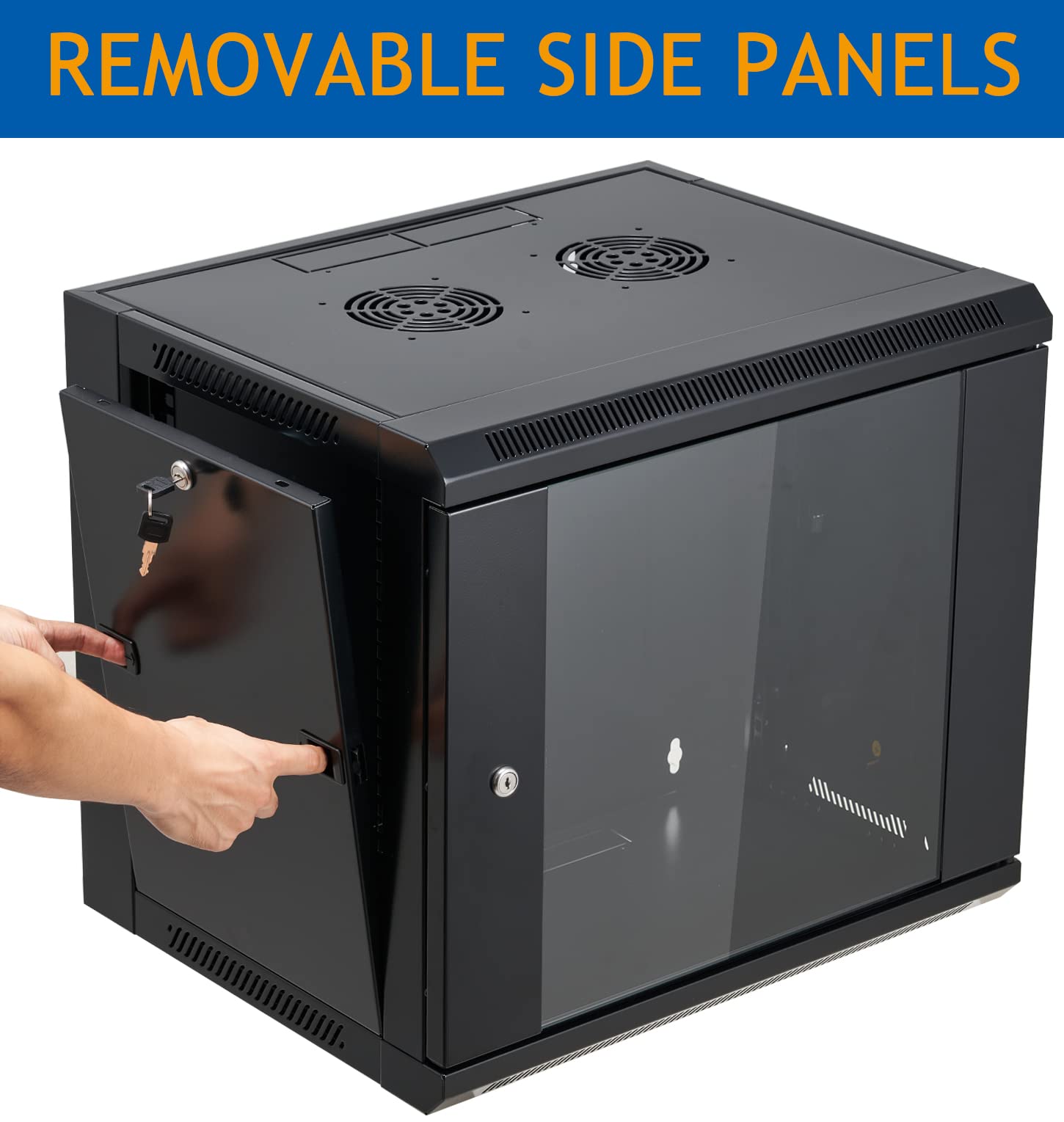 9U Wall Mount Server Cabinet with Glass Door & Vented 1U Rack Shelf - Network Equipment Enclosure for Home Office, Data Center, and IT Closet Organization