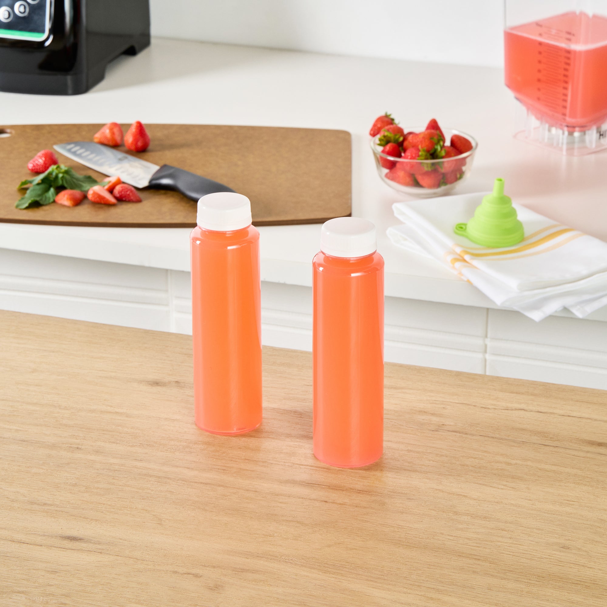 12 oz Clear Plastic Juice Bottles with Safety Cap - Round Cold Pressed Juice Containers (2