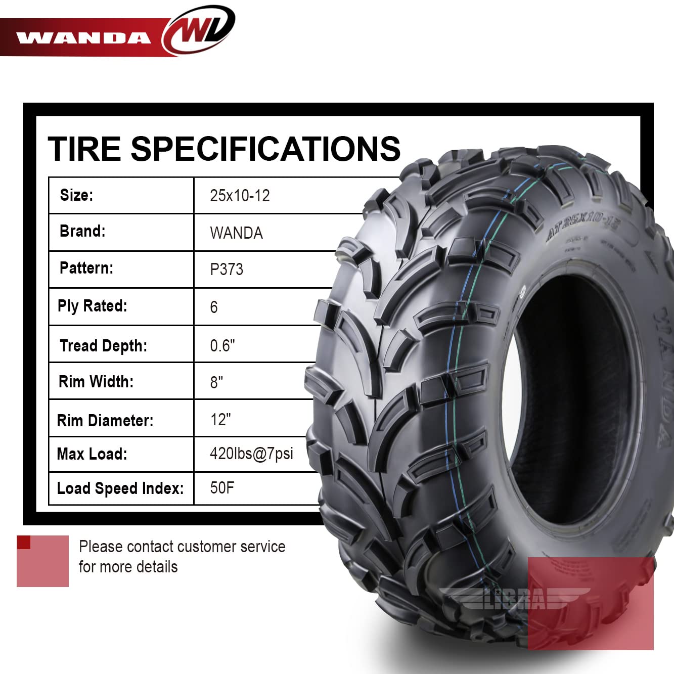 WANDA ATV UTV Tires 25x10-12 6-Ply Light Mud Tires - Set of 2 (10244) - All-Terrain Off-Road Tires for ATV, UTV, Quad, Side by Side & Dirt Bikes - Perfect for Trail Riding, Mudding & Outdoor Adventures